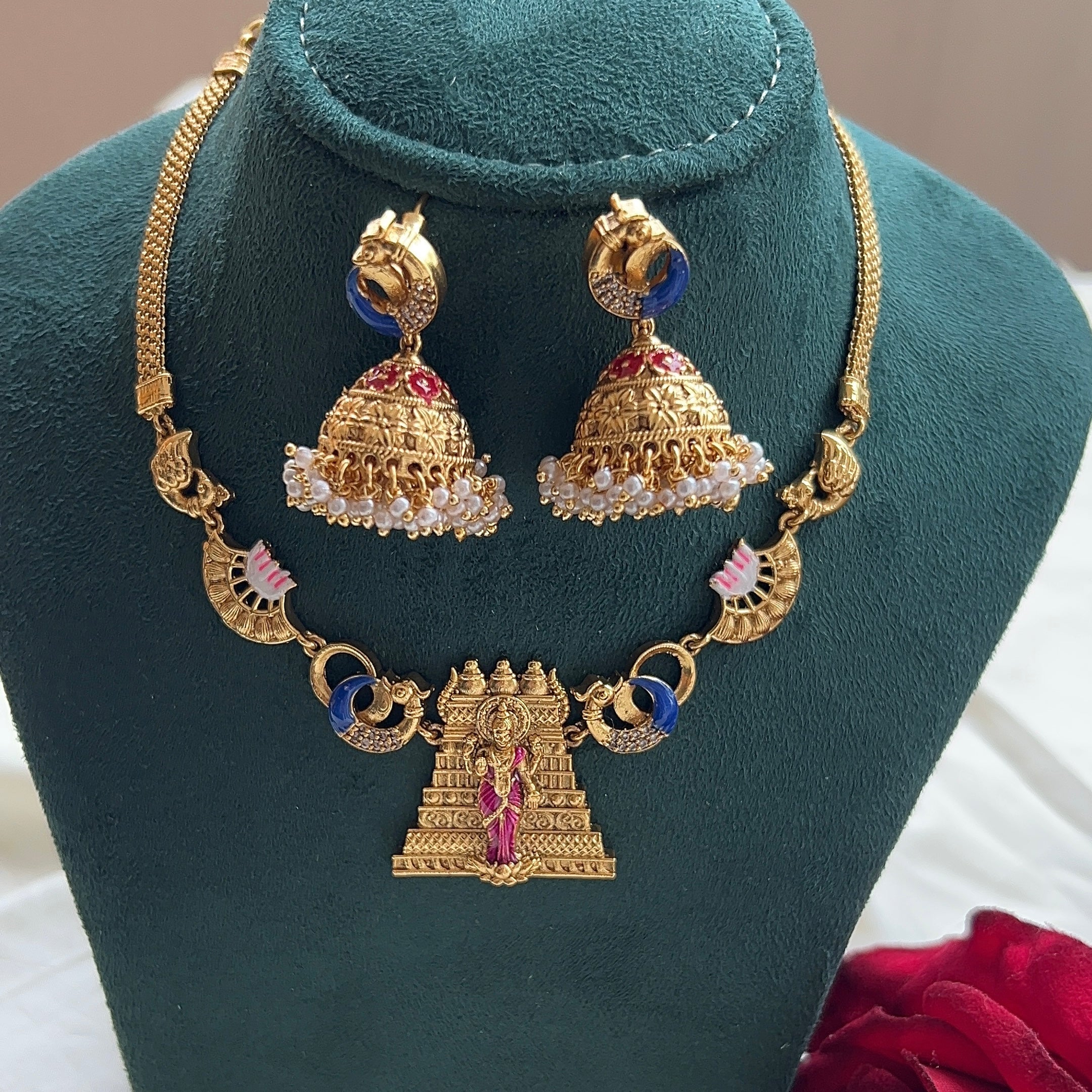 Unique Lakshmi Temple Gopuram Necklace Set