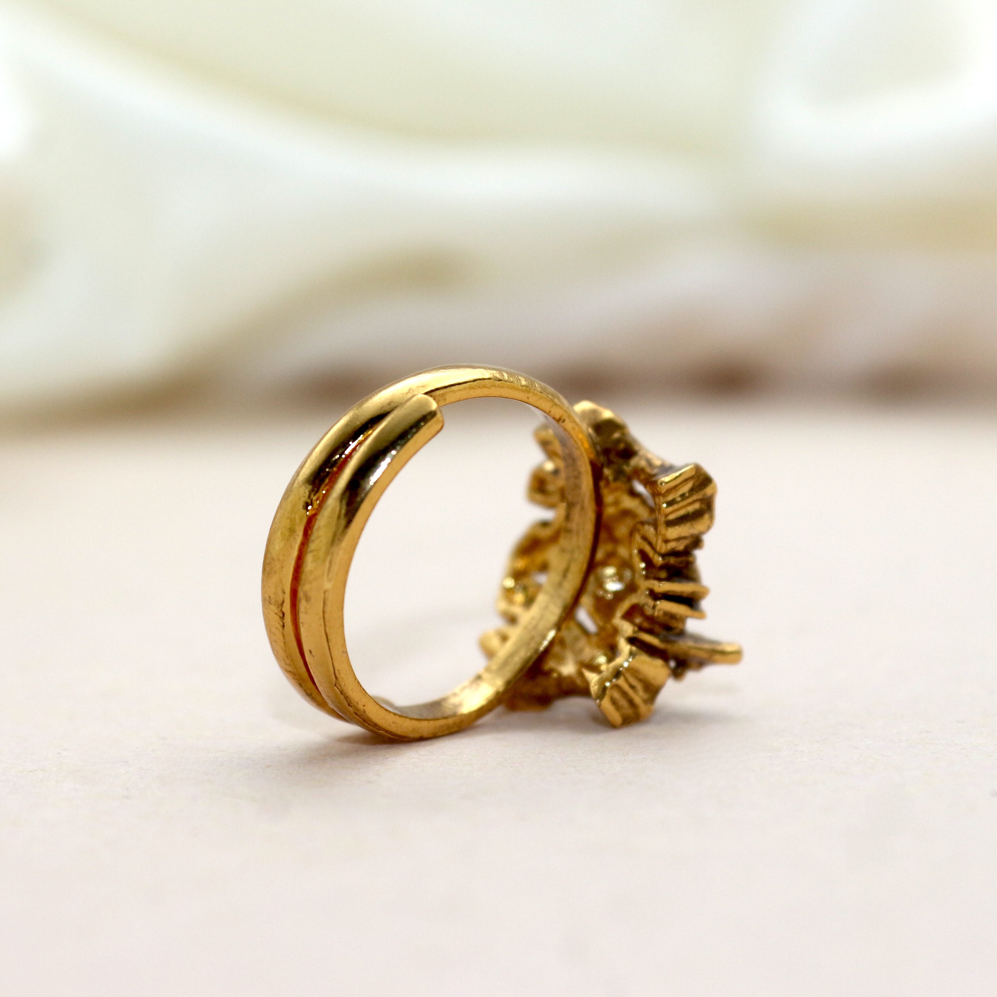 Antique Gold Nagas Krishna Adjustable Bridal Finger Ring