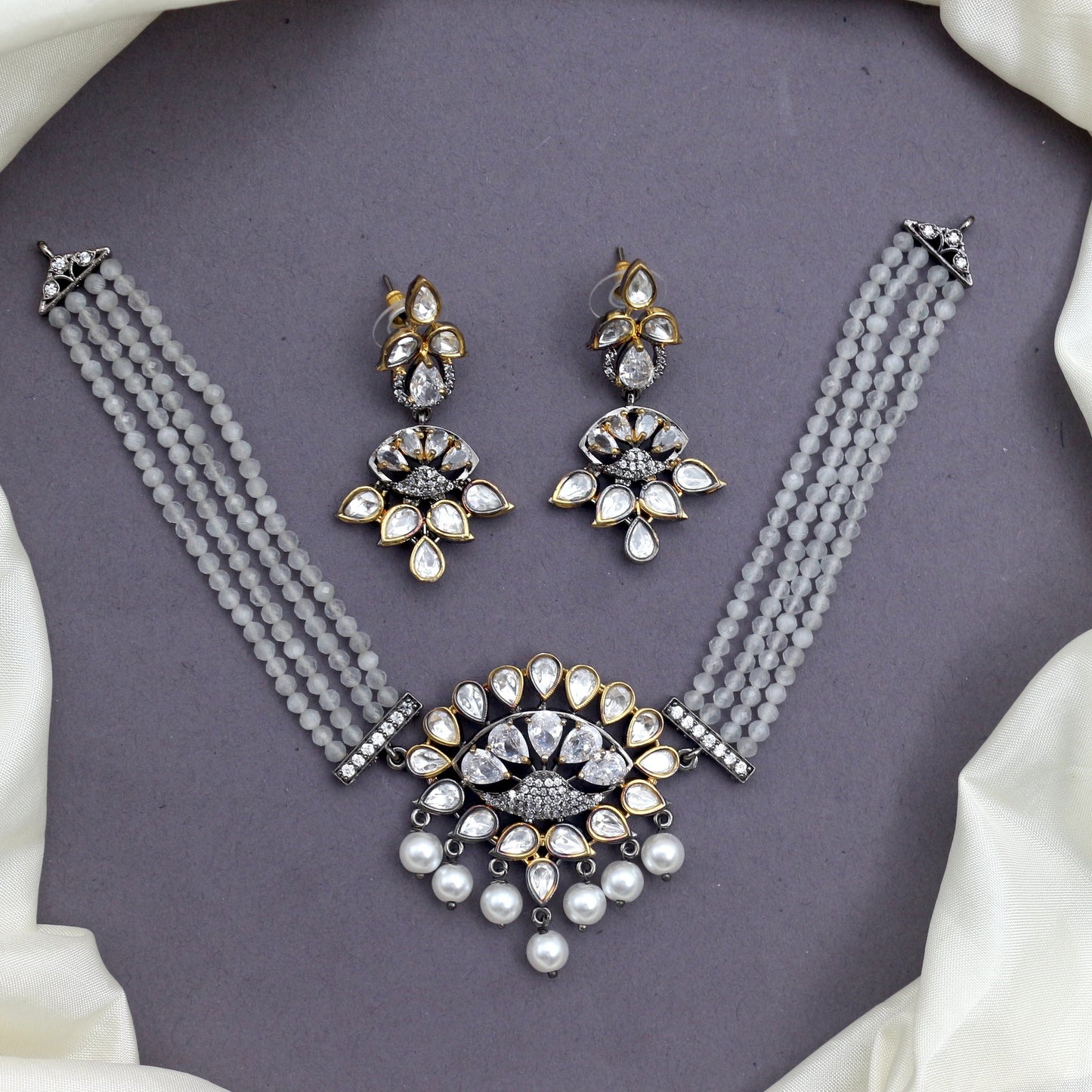 Handmade Agate Beads Victorian AD Kundan Choker Set