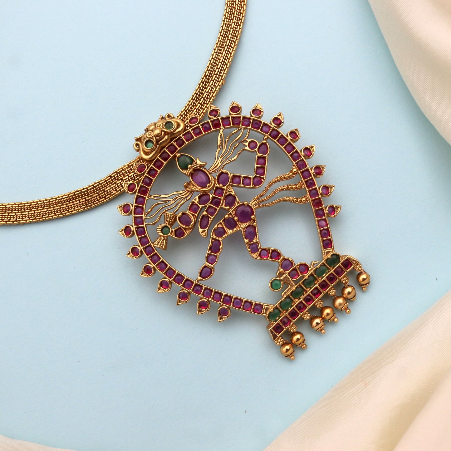 Detachable Premium Kemp Kundan Lord Nataraja Pendant Divine Necklace