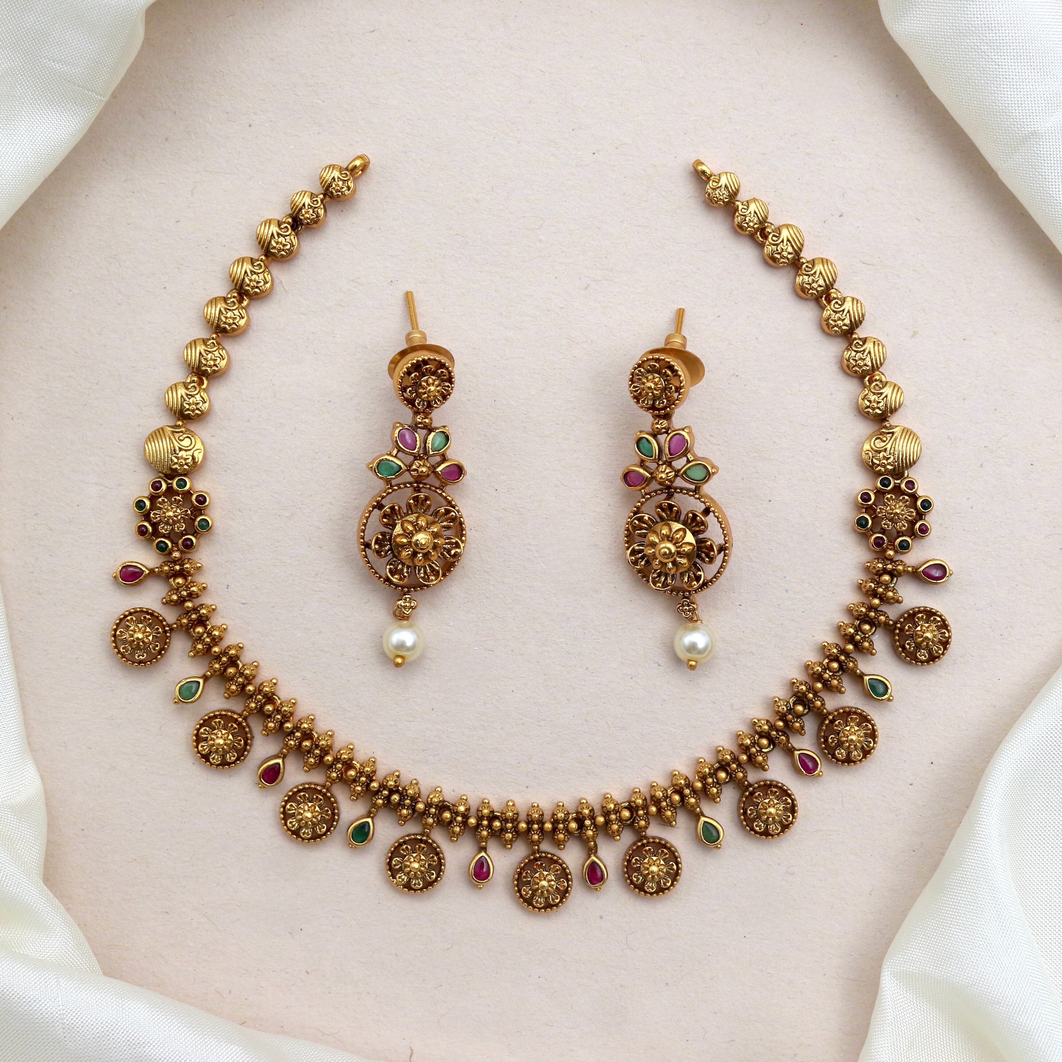 Antique Gold Kids Friendly Flower Coin Necklace Set