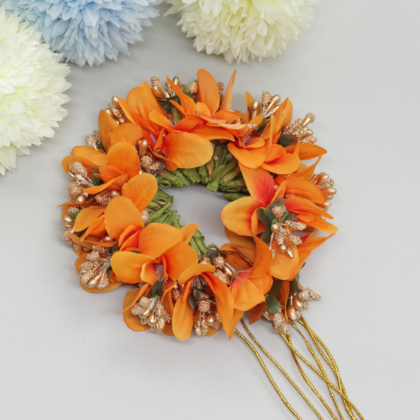 Handmade Petals With Pollen Bridal Veni - Orange