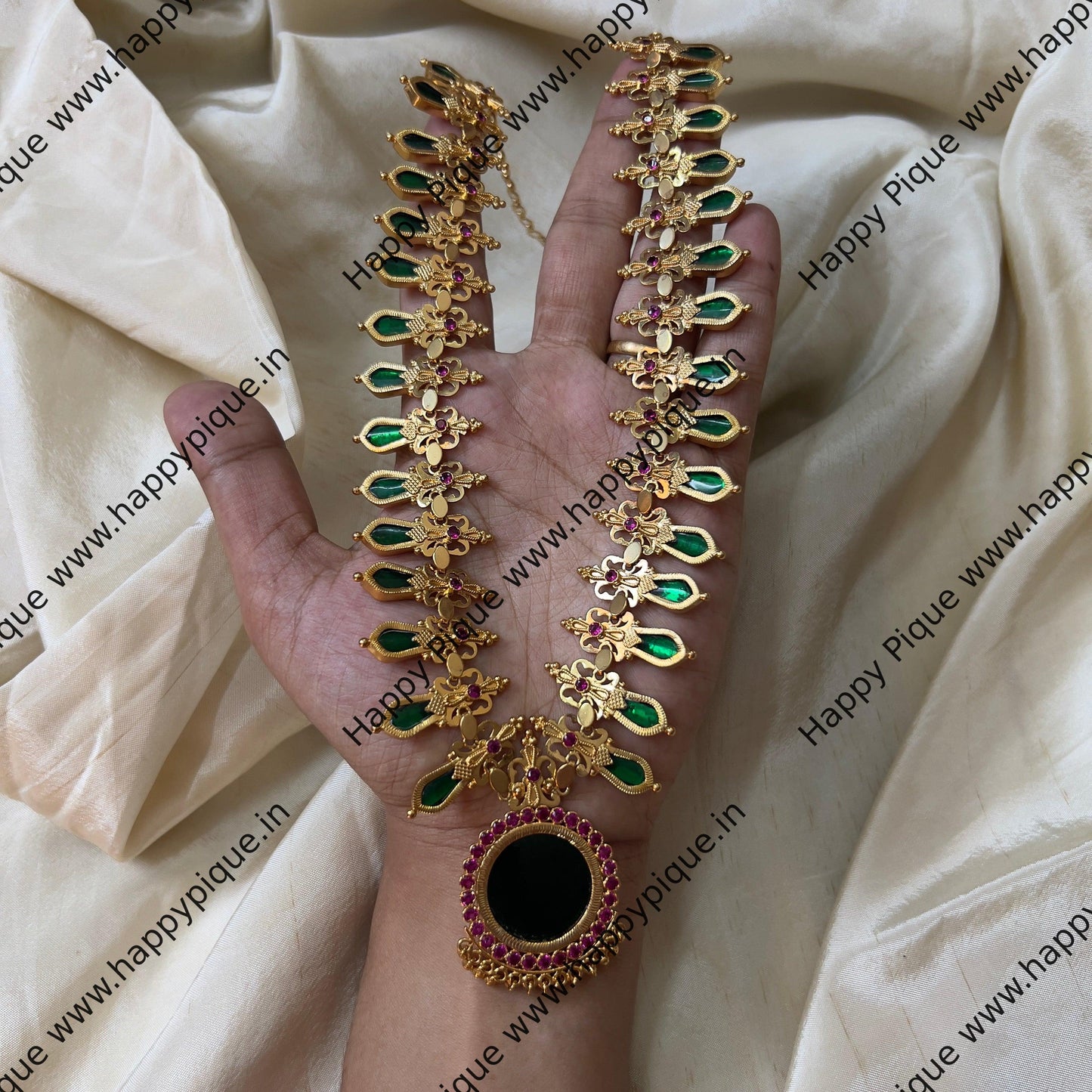 Real Gold Tone Palakka Nagapadam Mid Length Haaram