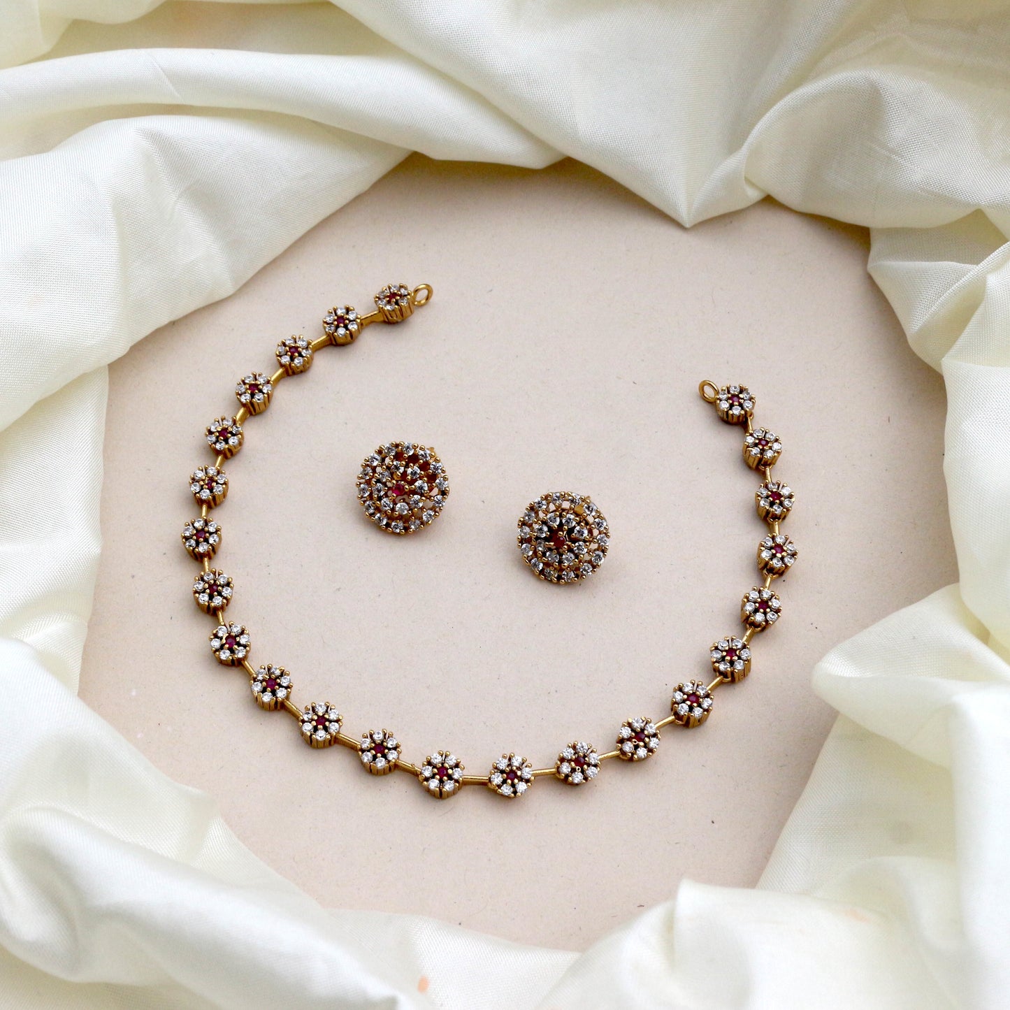 Diamond Look Cute AD Flower Necklace Set