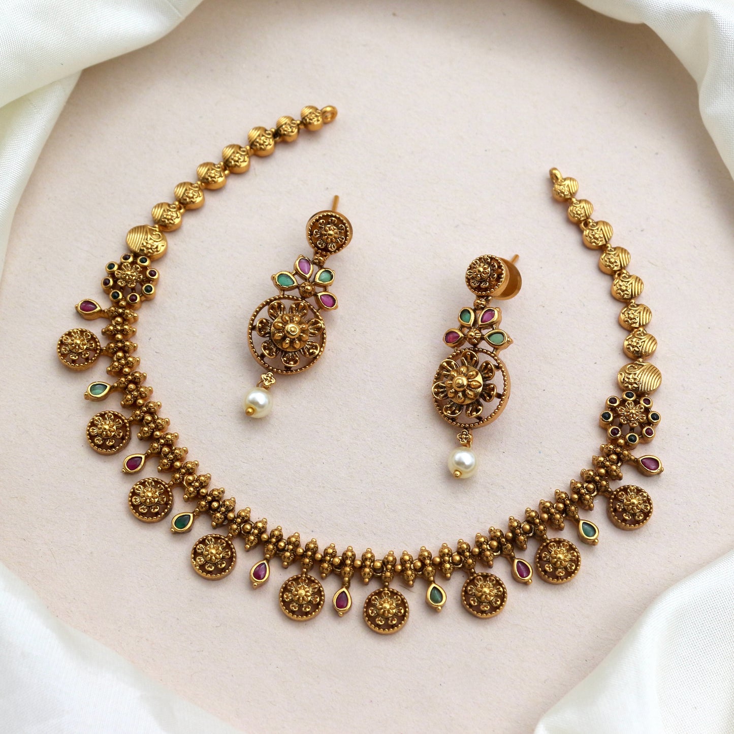 Antique Gold Kids Friendly Flower Coin Necklace Set