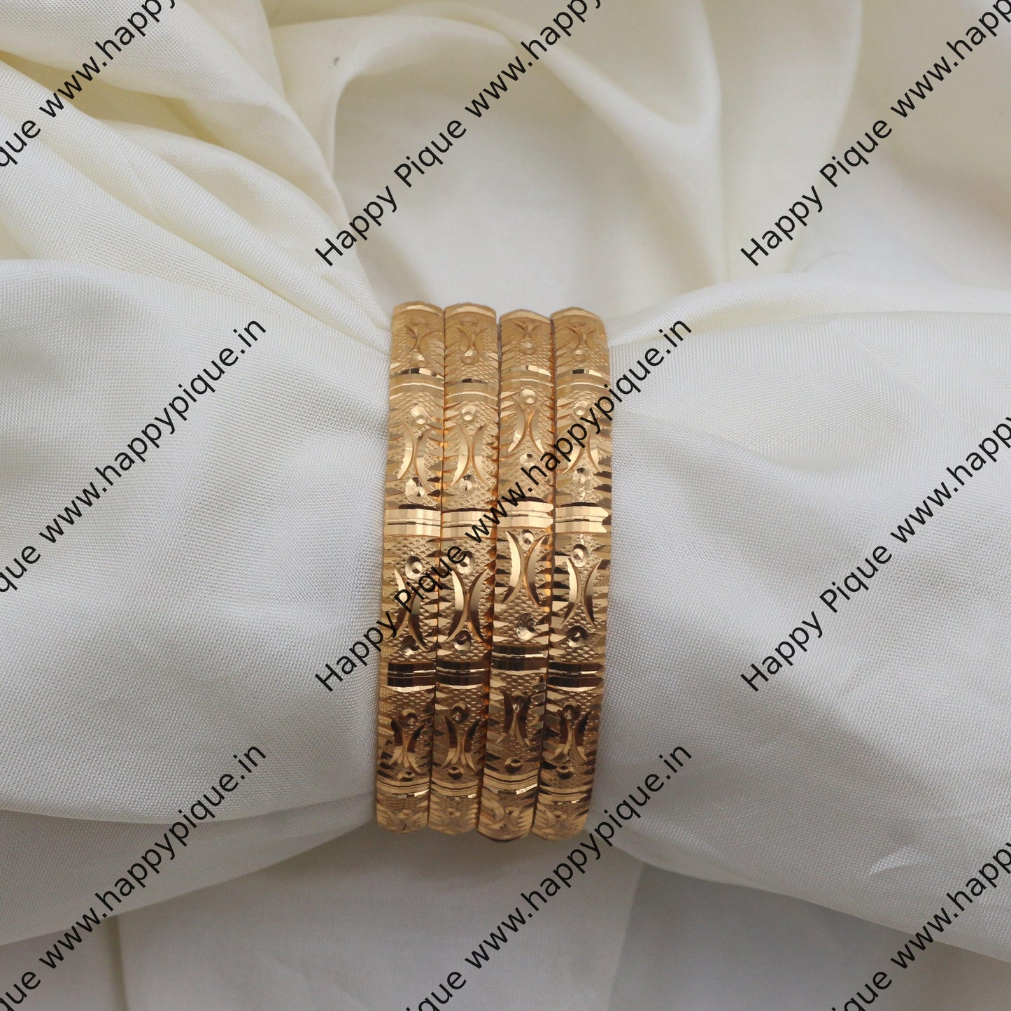 Real Gold Tone Set of 4 Bangles - SS034 - Daily Wear/Office Wear/Function Wear Bangles