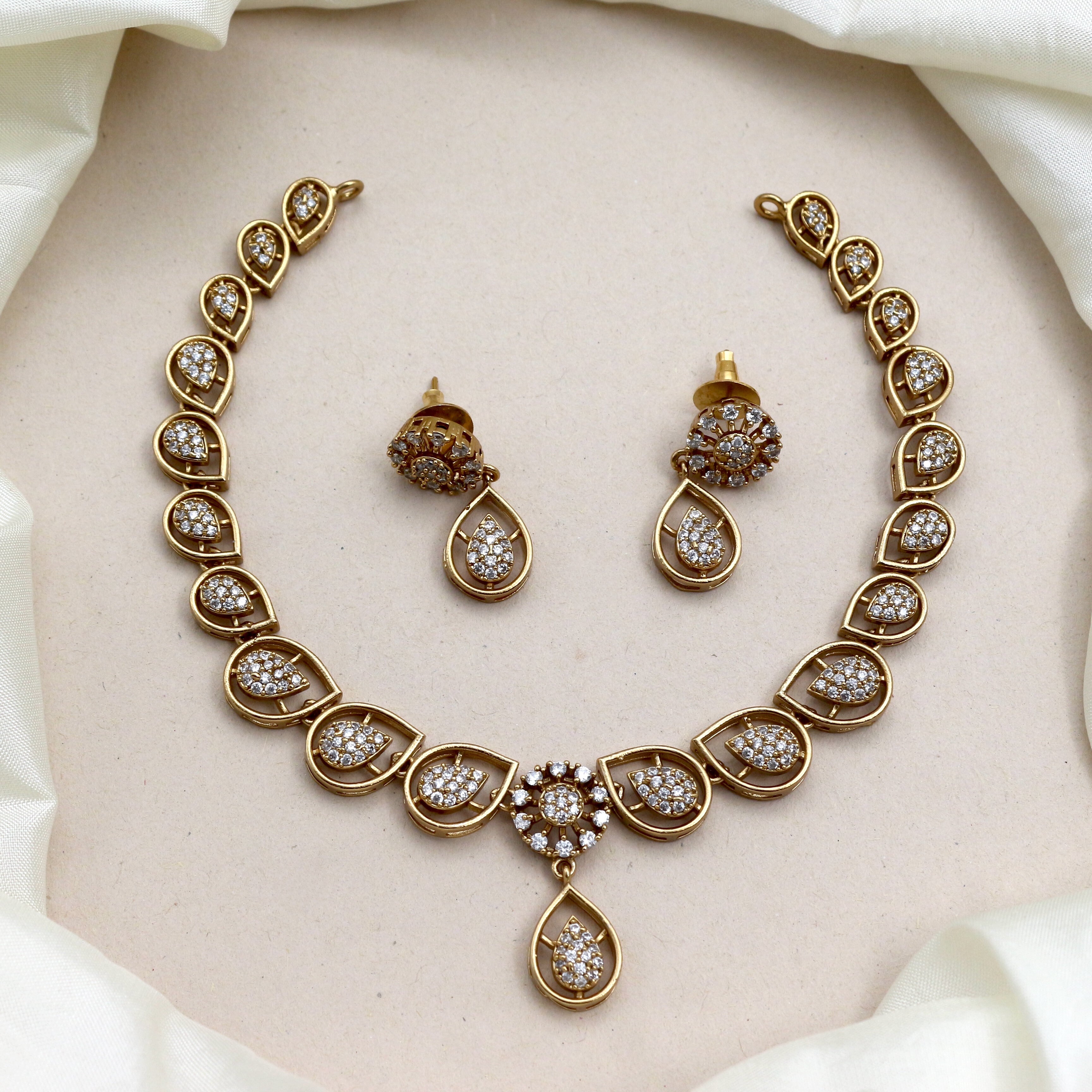 Diamond Look Antique Gold AD Mango Tilak Necklace Set