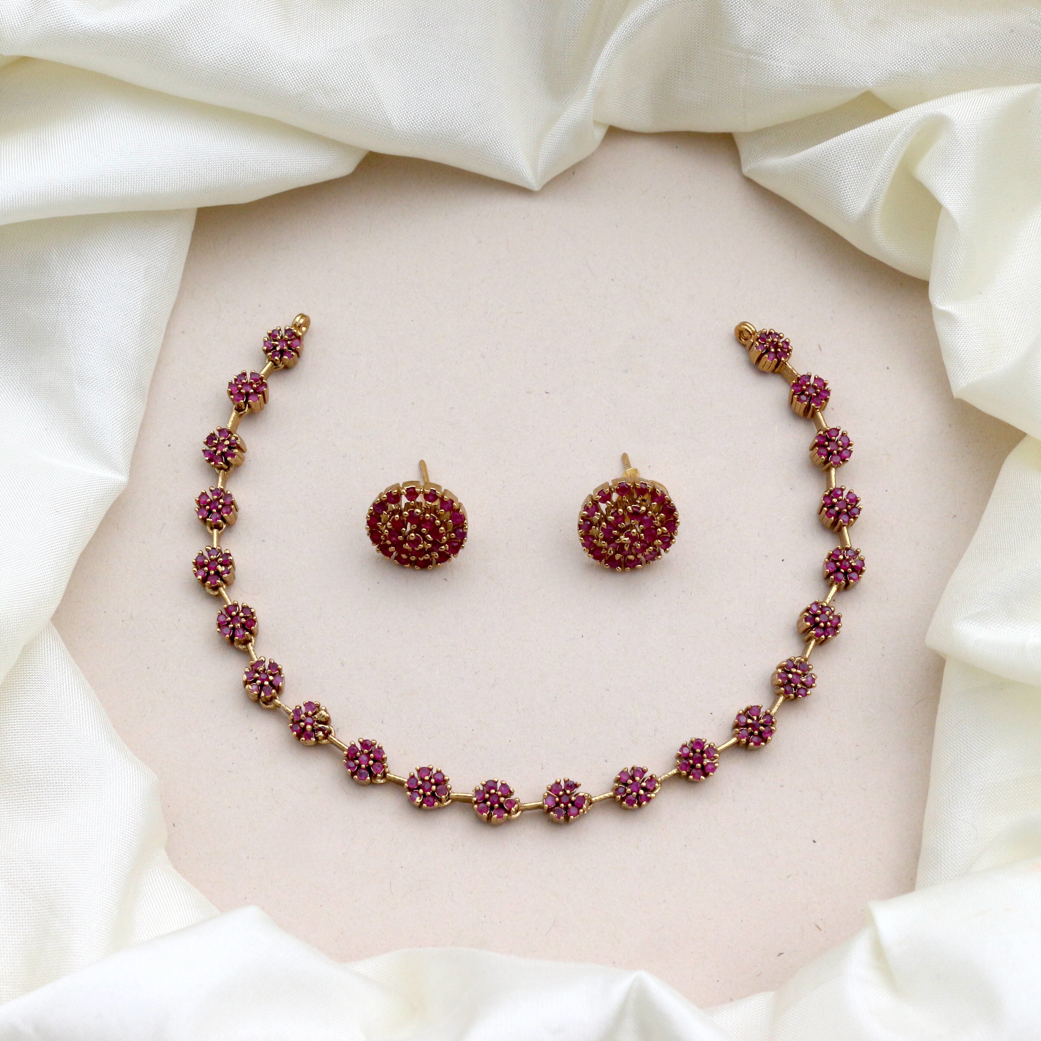 Diamond Look Cute AD Flower Necklace Set