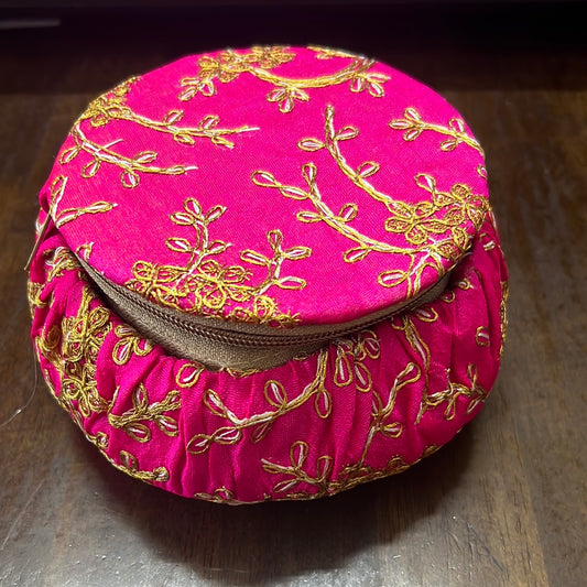 Exquisite Embroidered Silk Fabric Big Matki Bangle Box - The Perfect Return Gift For All Ages - Rose