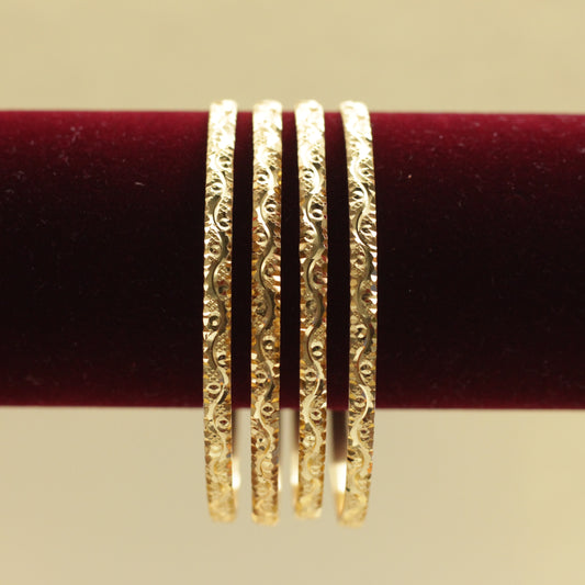 Real Gold Tone Set of 4 Bangles - SS022 - Daily Wear/Office Wear/Function Wear Bangles
