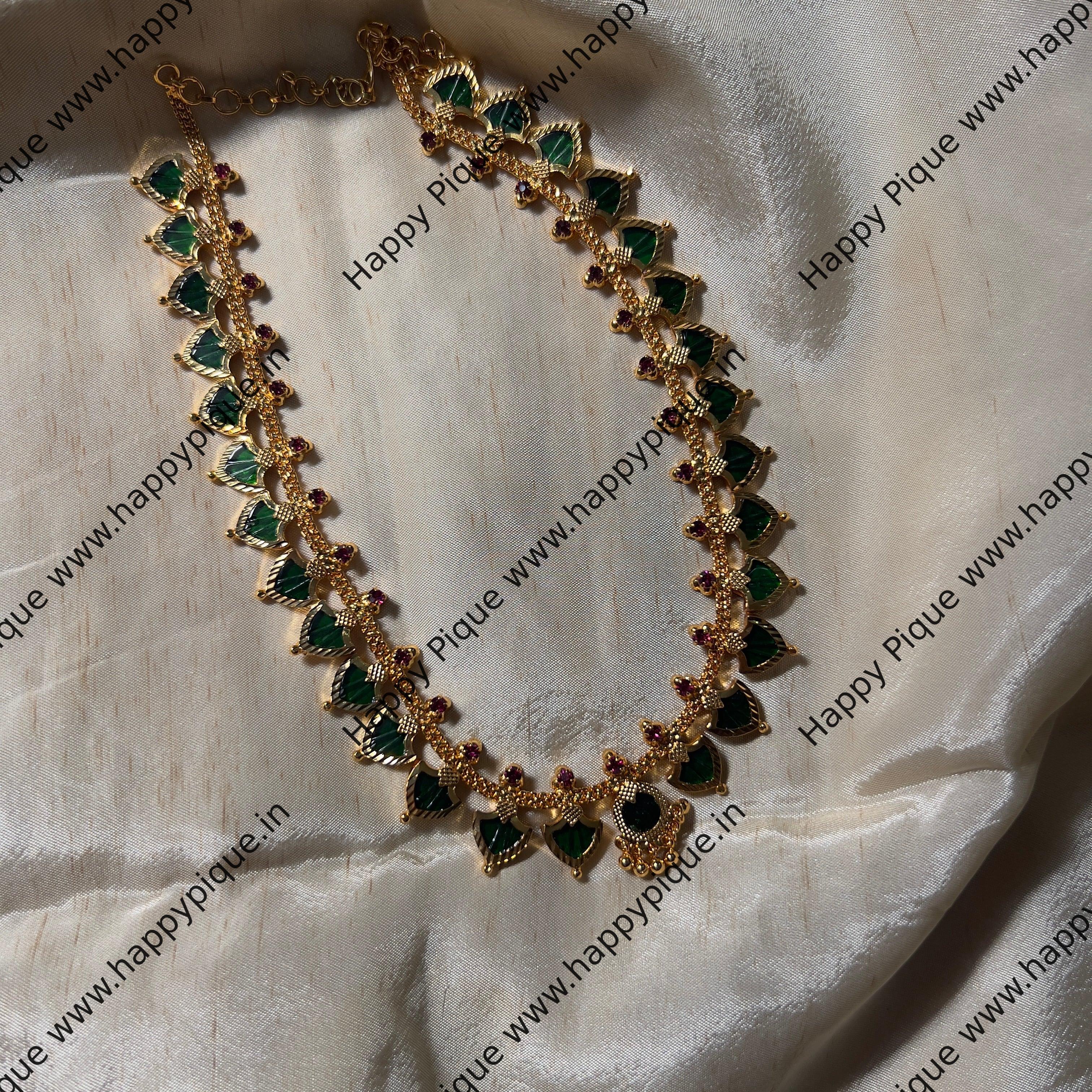 Real Gold Tone Palakka Mid Length Necklace