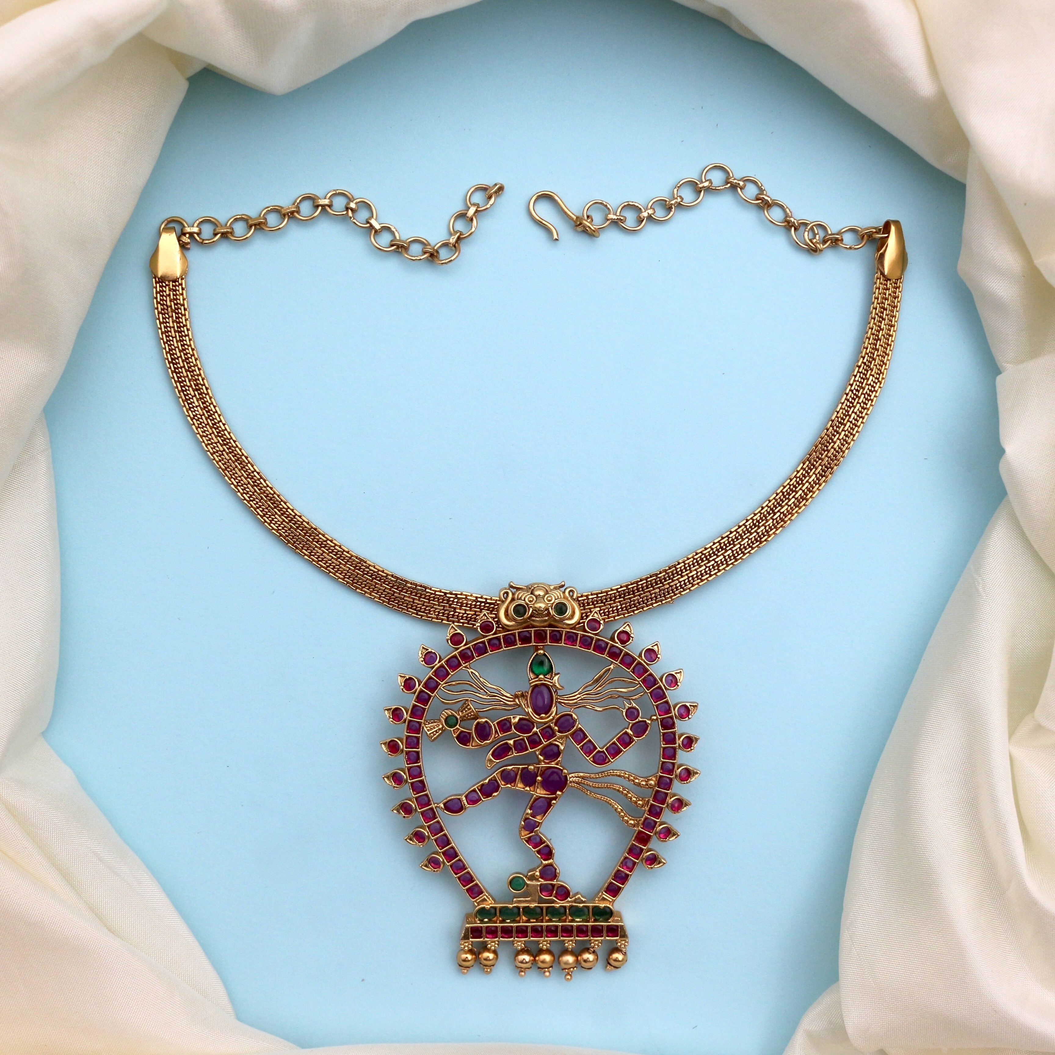 Detachable Premium Kemp Kundan Lord Nataraja Pendant Divine Necklace