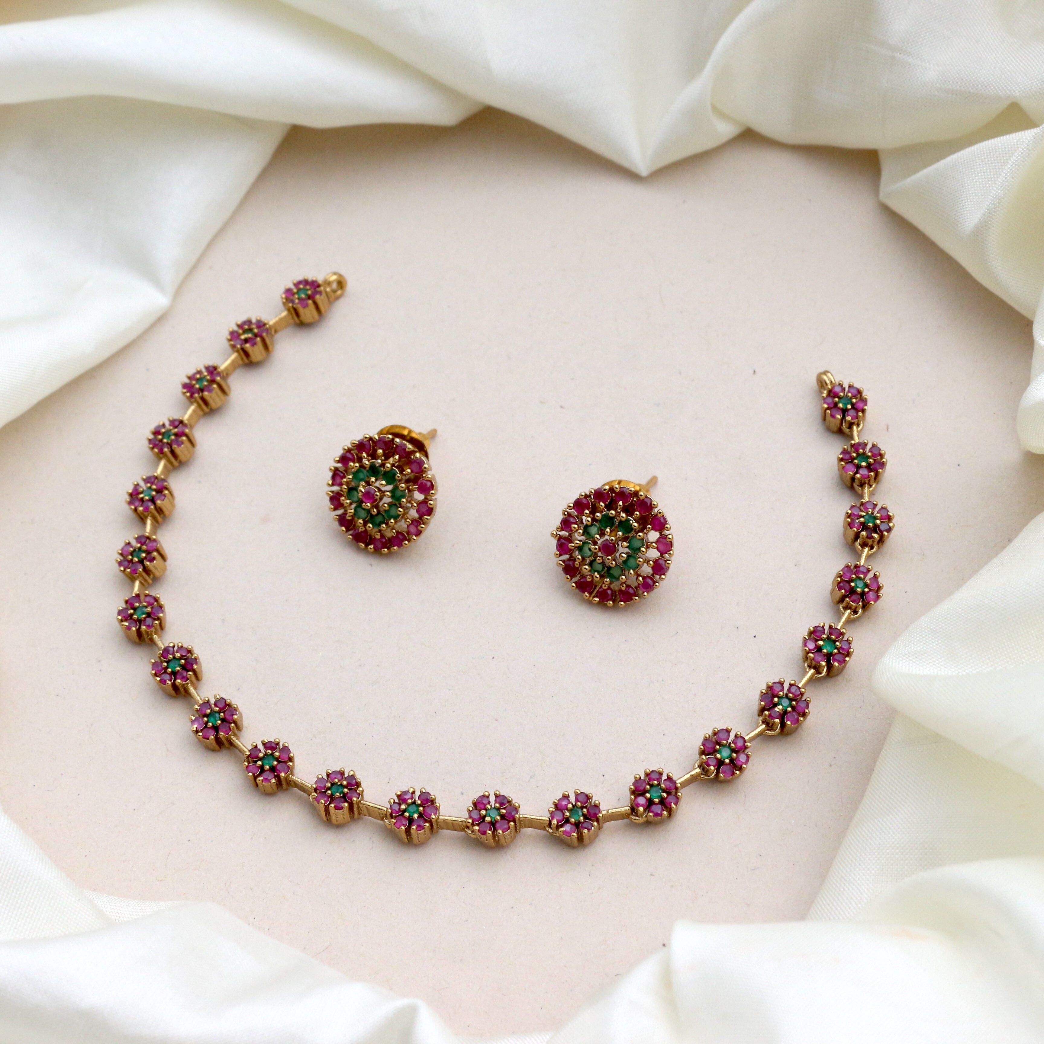 Diamond Look Cute AD Flower Necklace Set