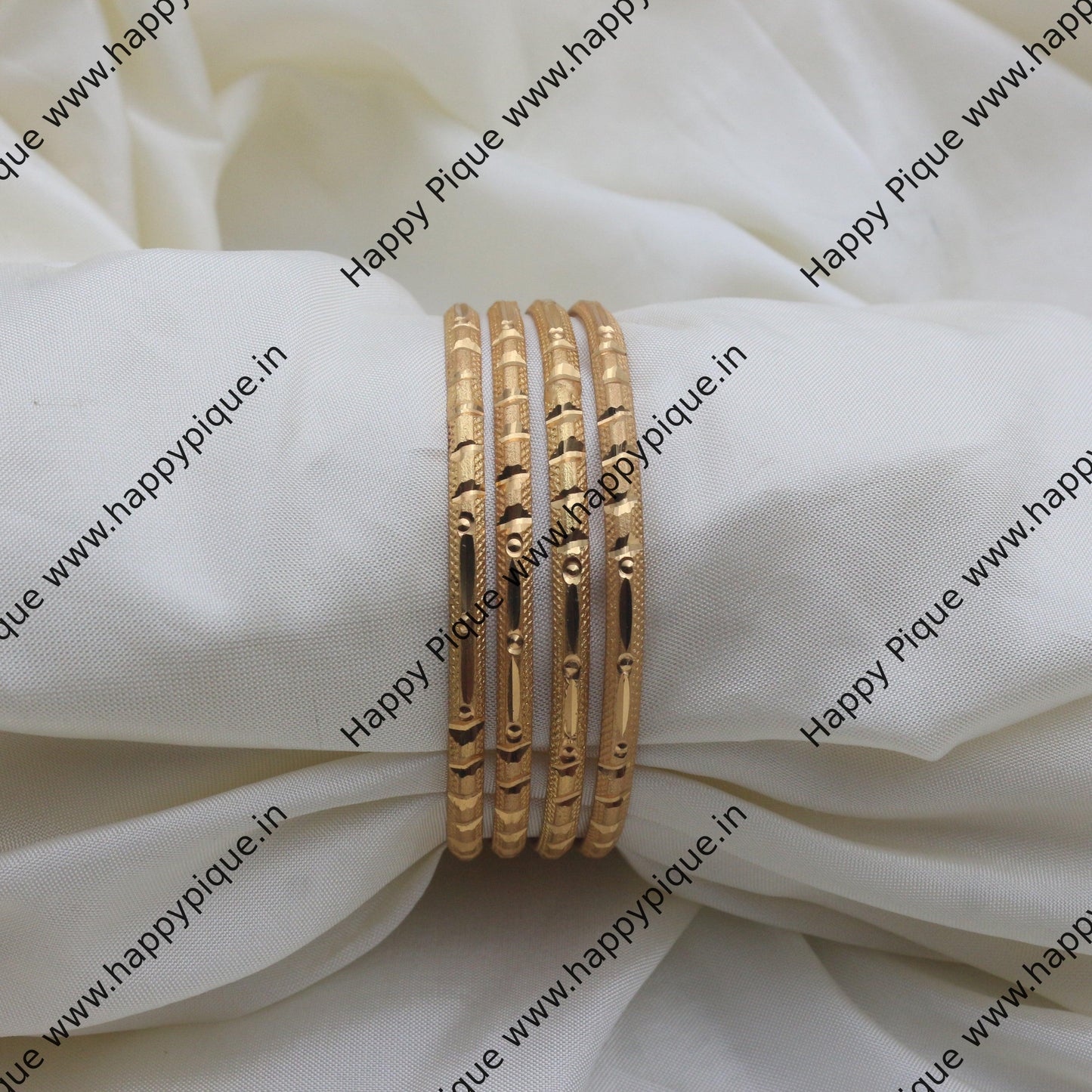 Real Gold Tone Set of 4 Thick Bangles - SS030 - Daily Wear/Office Wear/Function Wear Bangles
