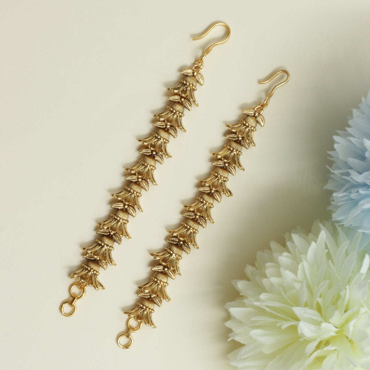 Ear Matty Antique Gold Drop Flower Bridal Maatal / Ear Chains – Happy Pique