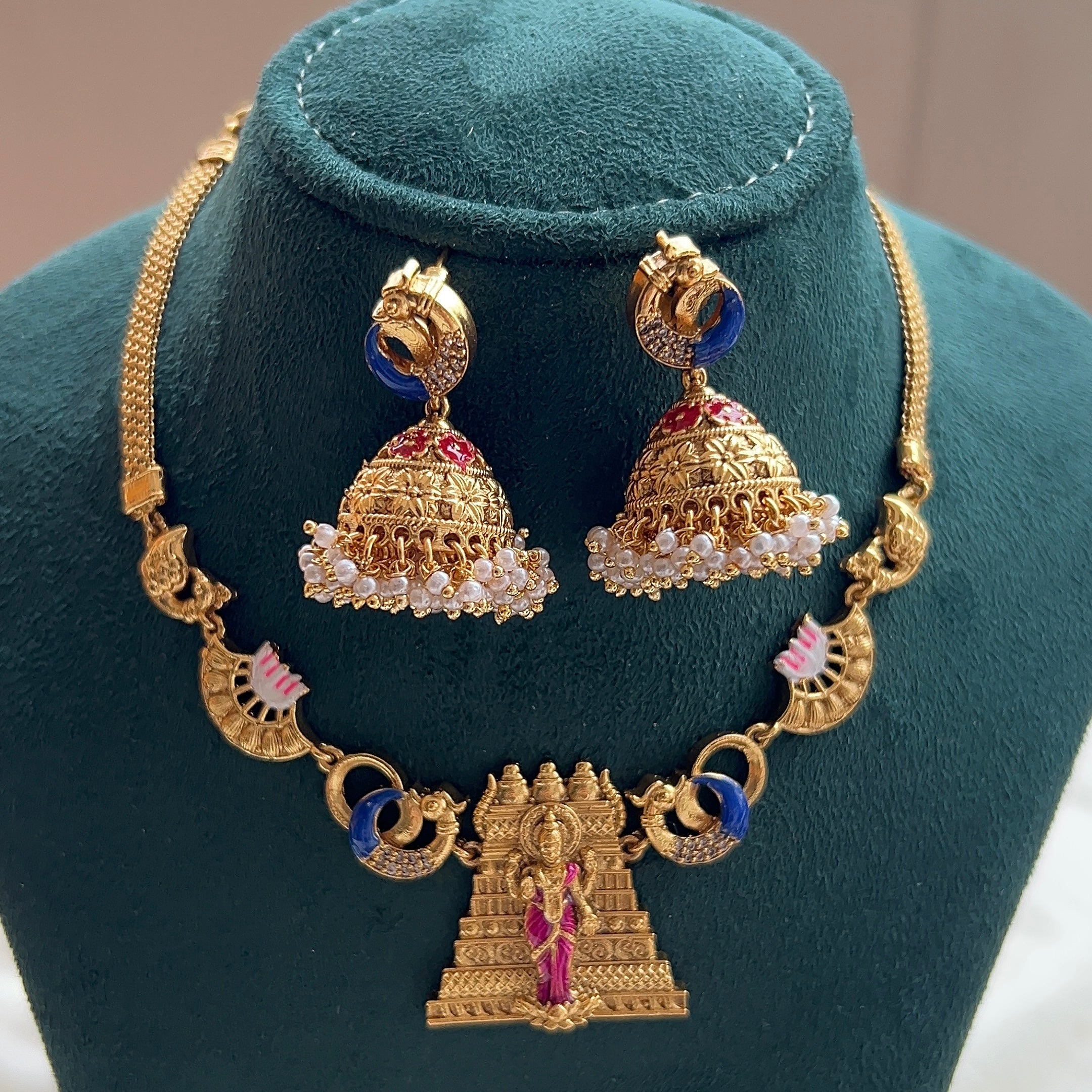 Unique Lakshmi Temple Gopuram Necklace Set