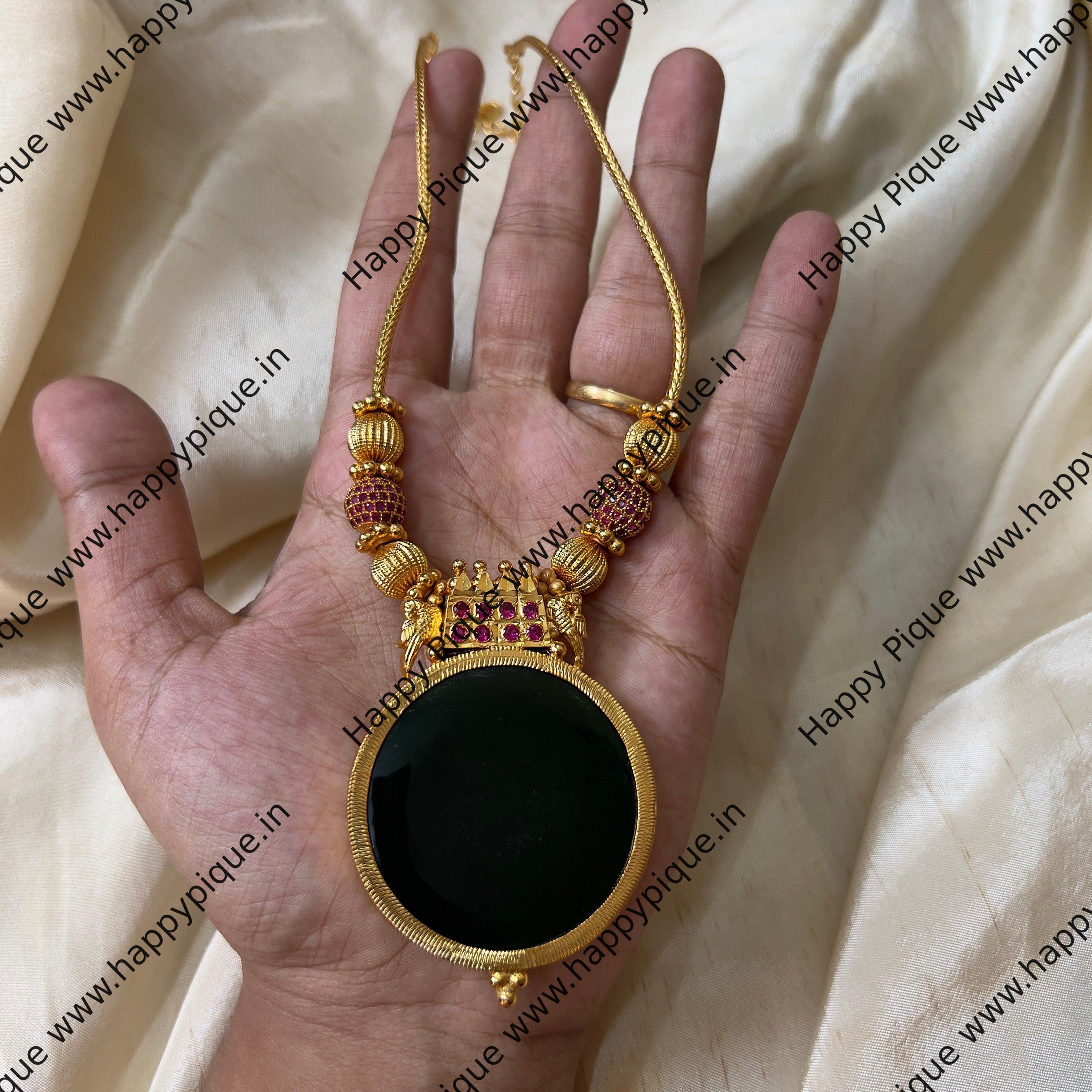 Real Gold Tone Round Palakka Pendant Chain