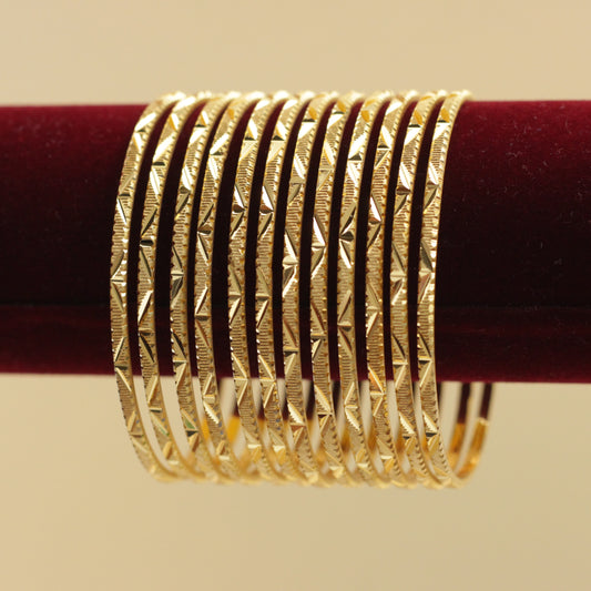 Real Gold Tone Set of 12 Bangles - SS011 - Daily Wear/Office Wear/Function Wear Bangles