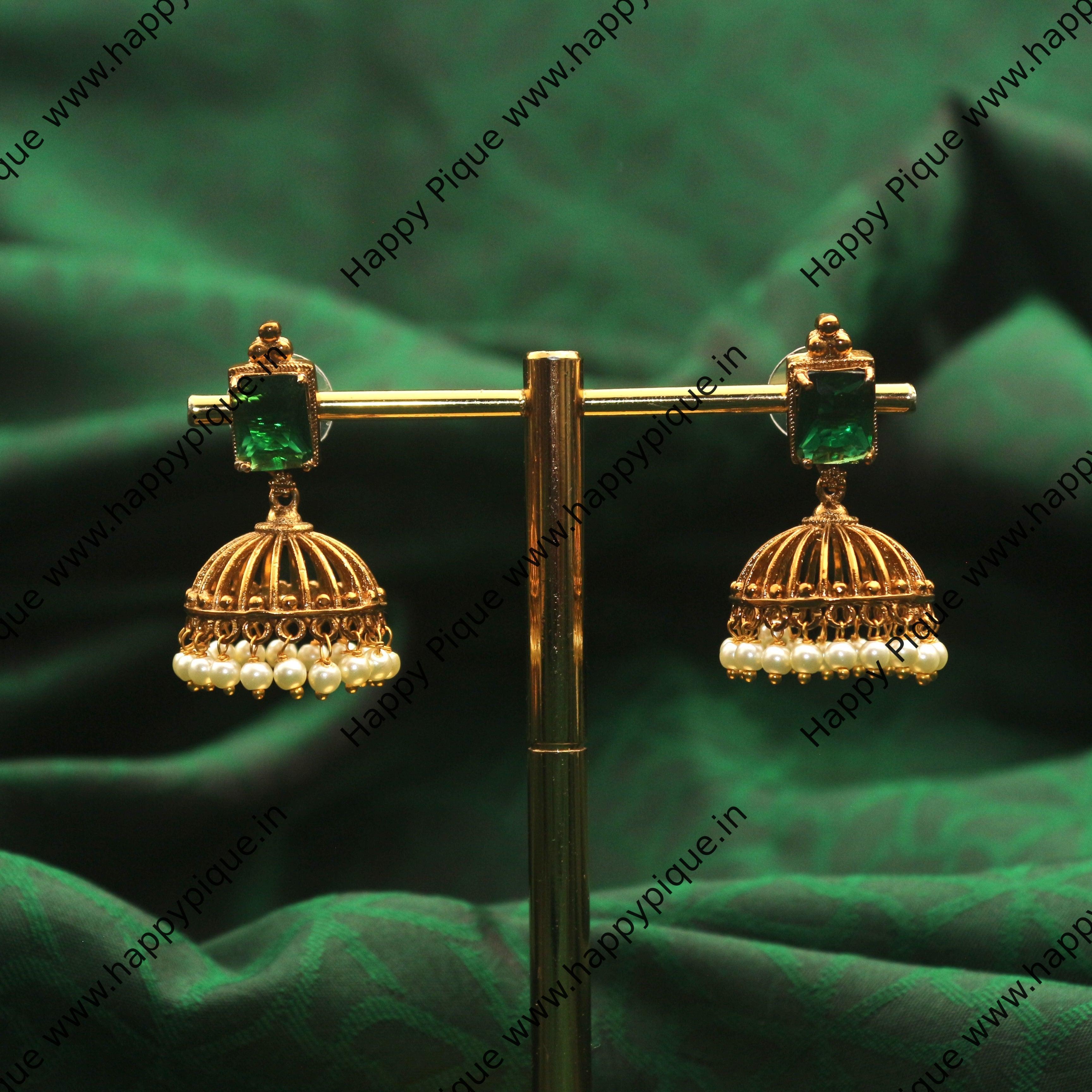 Simple & Cute Rectangle Kemp Stone Jhumkas