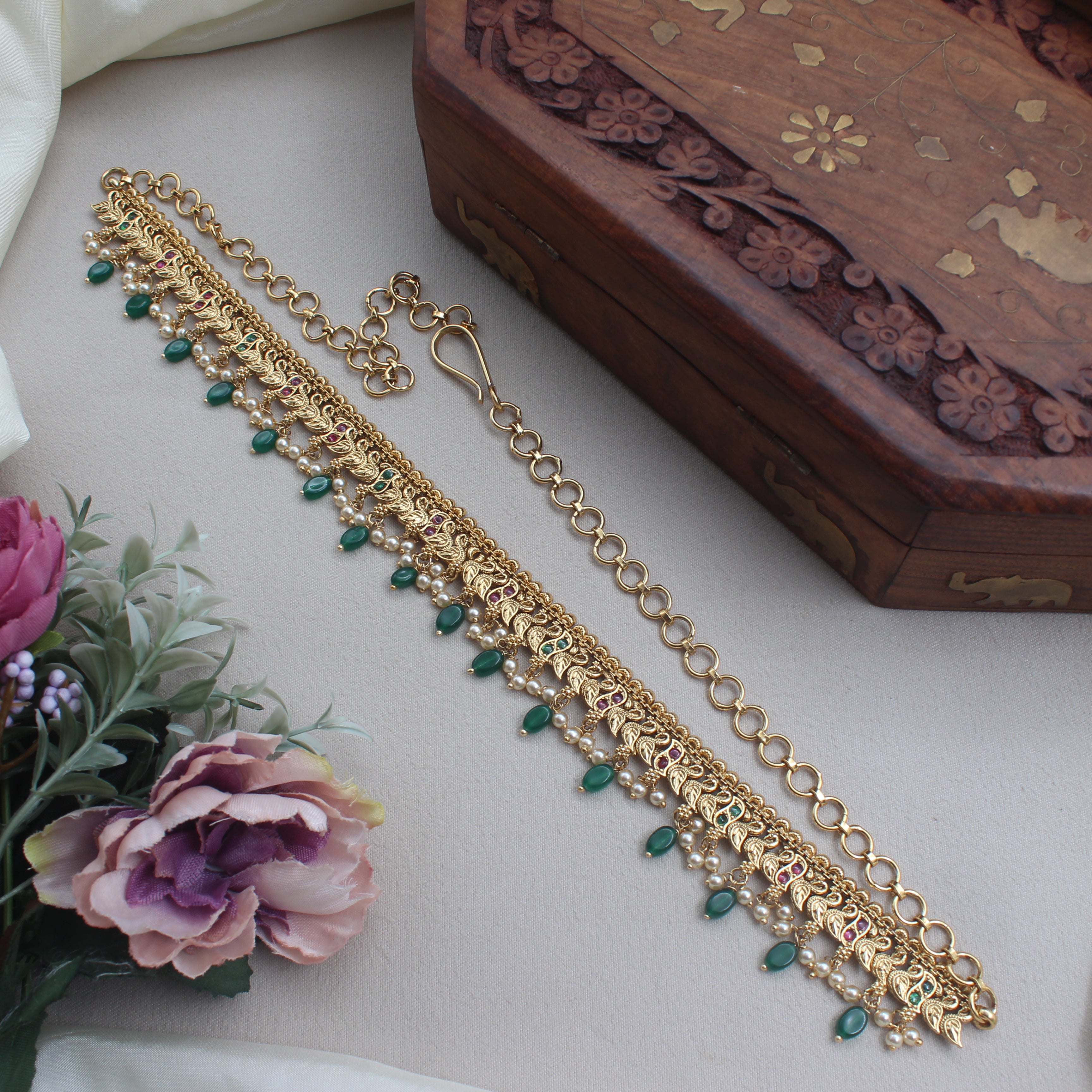 Antique Gold Kemp Peacock Sleek Bridal Hip Chain/Oddiyanam