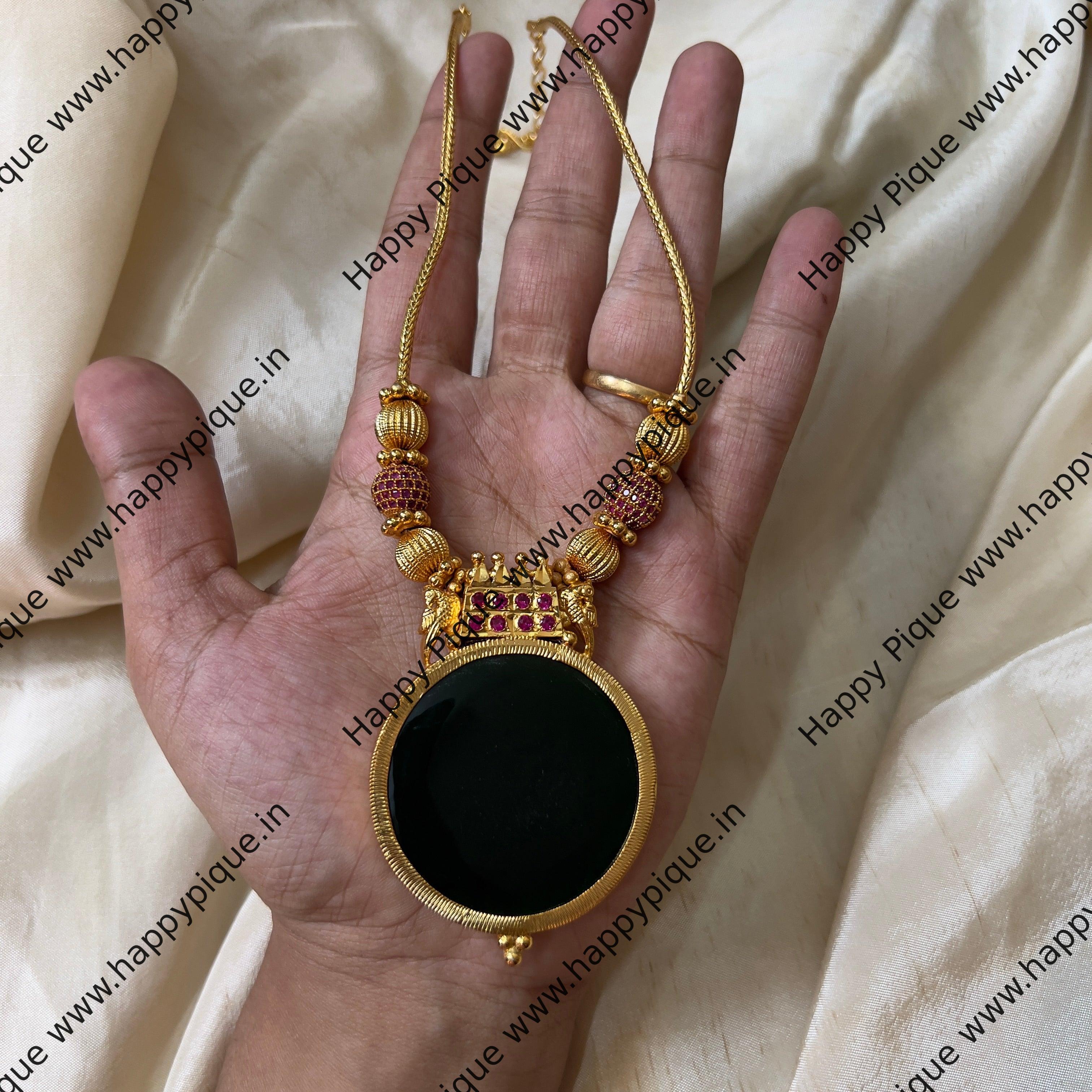 Real Gold Tone Round Palakka Pendant Chain