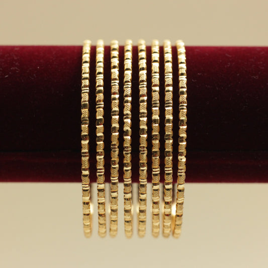 Real Gold Matte Tone Set of 8 Bangles - SS001 - Daily Wear/Office Wear/Function Wear Bangles