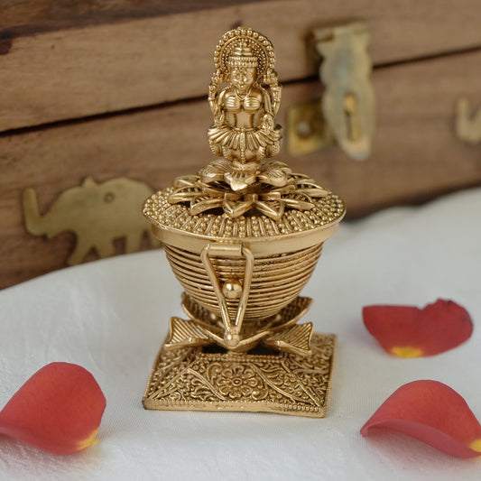Antique Gold Nagasi Lakshmi Devi KumKum Box/Kumkum Karanda/Sindoor Dabbi
