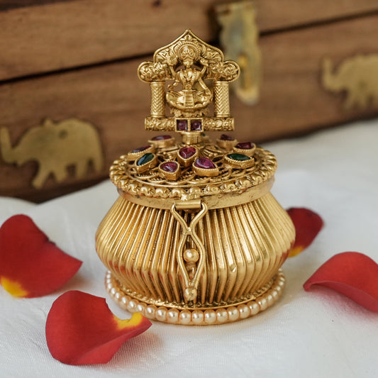 Antique Gold Nagasi Lakshmi Kemp KumKum Box/Kumkum Karanda/Sindoor Dabbi