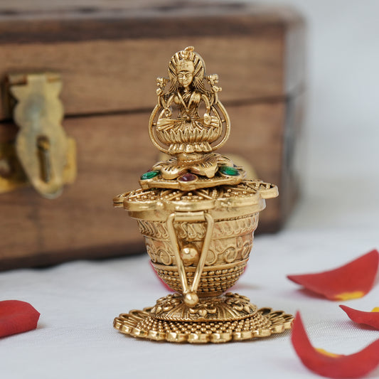 Antique Gold Nagasi Sri Lakshmi Kemp KumKum Box/Kumkum Karanda/Sindoor Dabbi