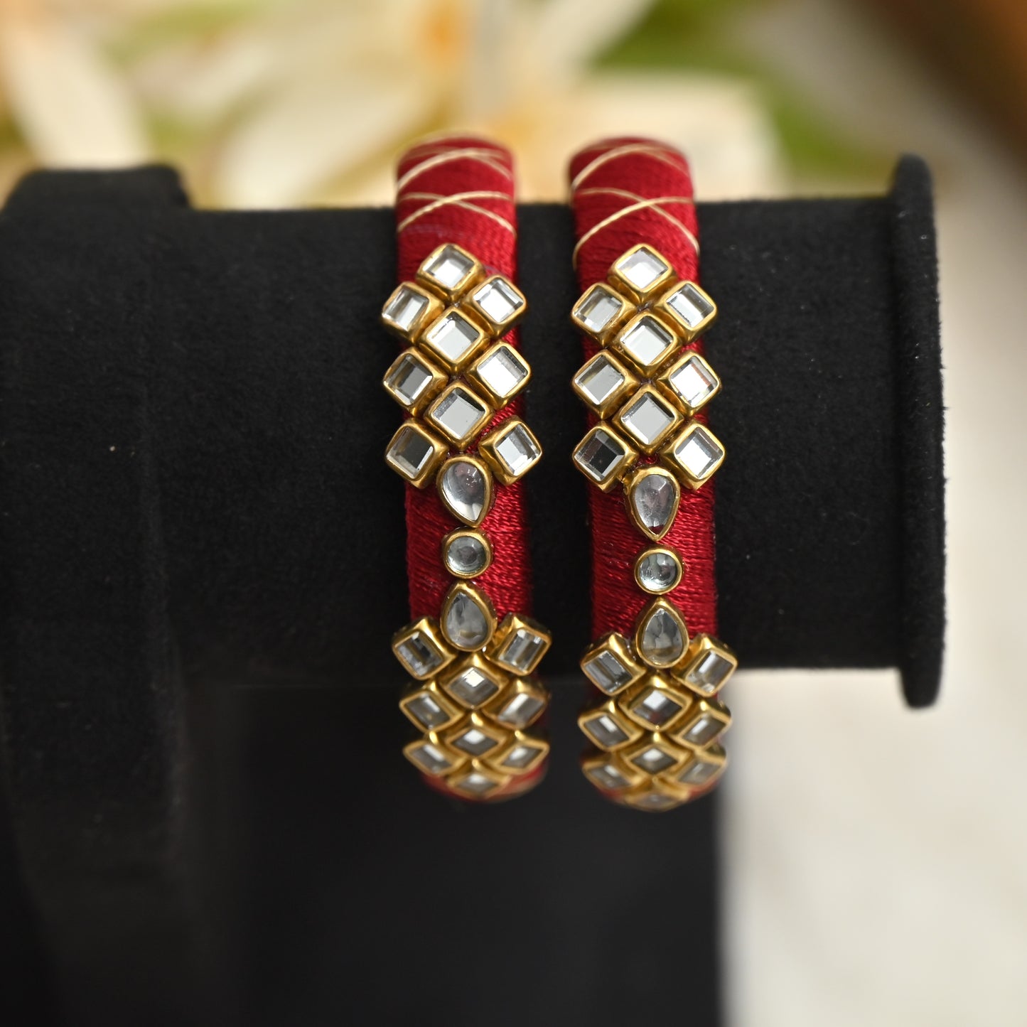 Checkered Pattern Silk Thread Kundan Kids Bangles - Best Return Gifts For Women & Kids