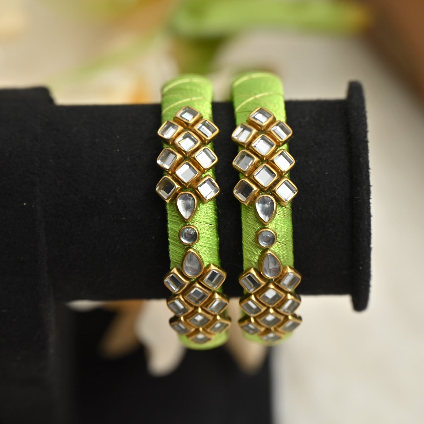 Checkered Pattern Silk Thread Kundan Kids Bangles - Best Return Gifts For Women & Kids