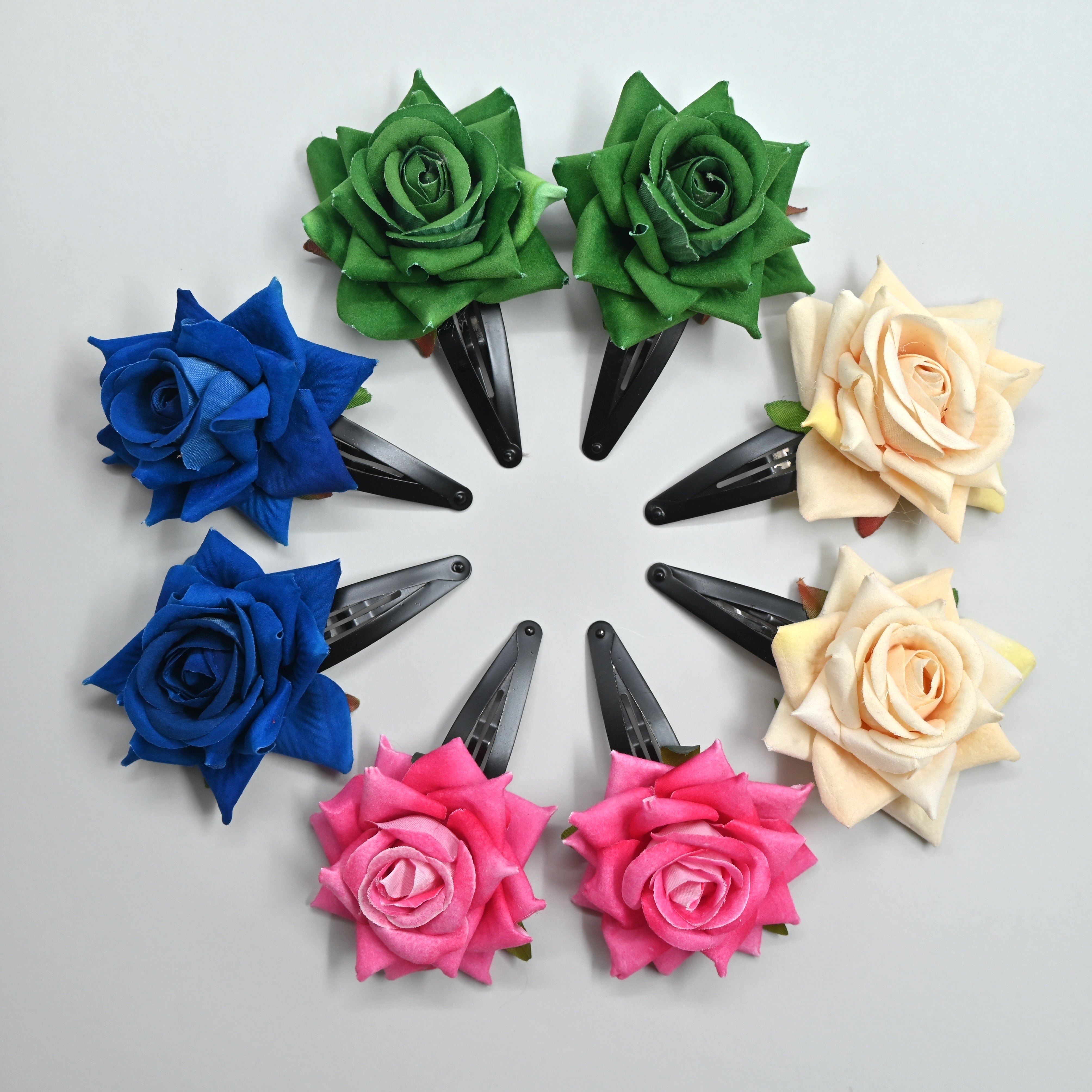 Handmade Rose Tic Tac Clips For Kids & Women - A Pair of Rose Clips (Assorted Colours)