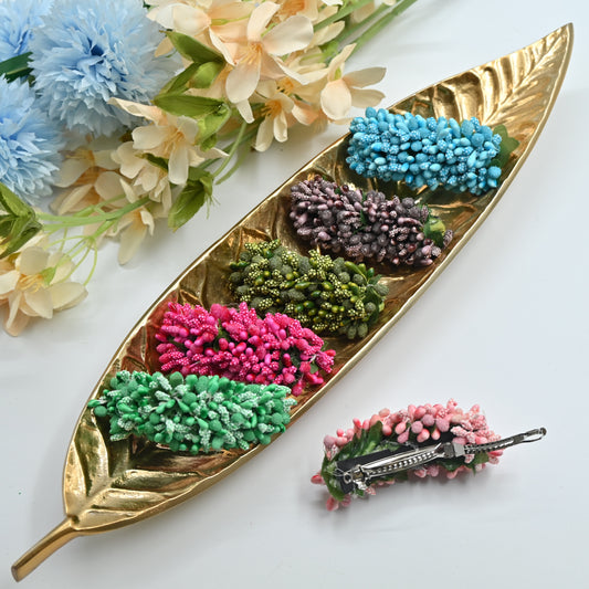 Handmade Single Colour Pollen Flowers Hair Clip - French Barrette Hair Clip For Women (Pack of 5)