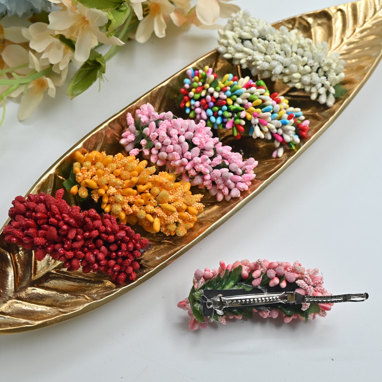 Handmade Single Colour Pollen Flowers Hair Clip - French Barrette Hair Clip For Women