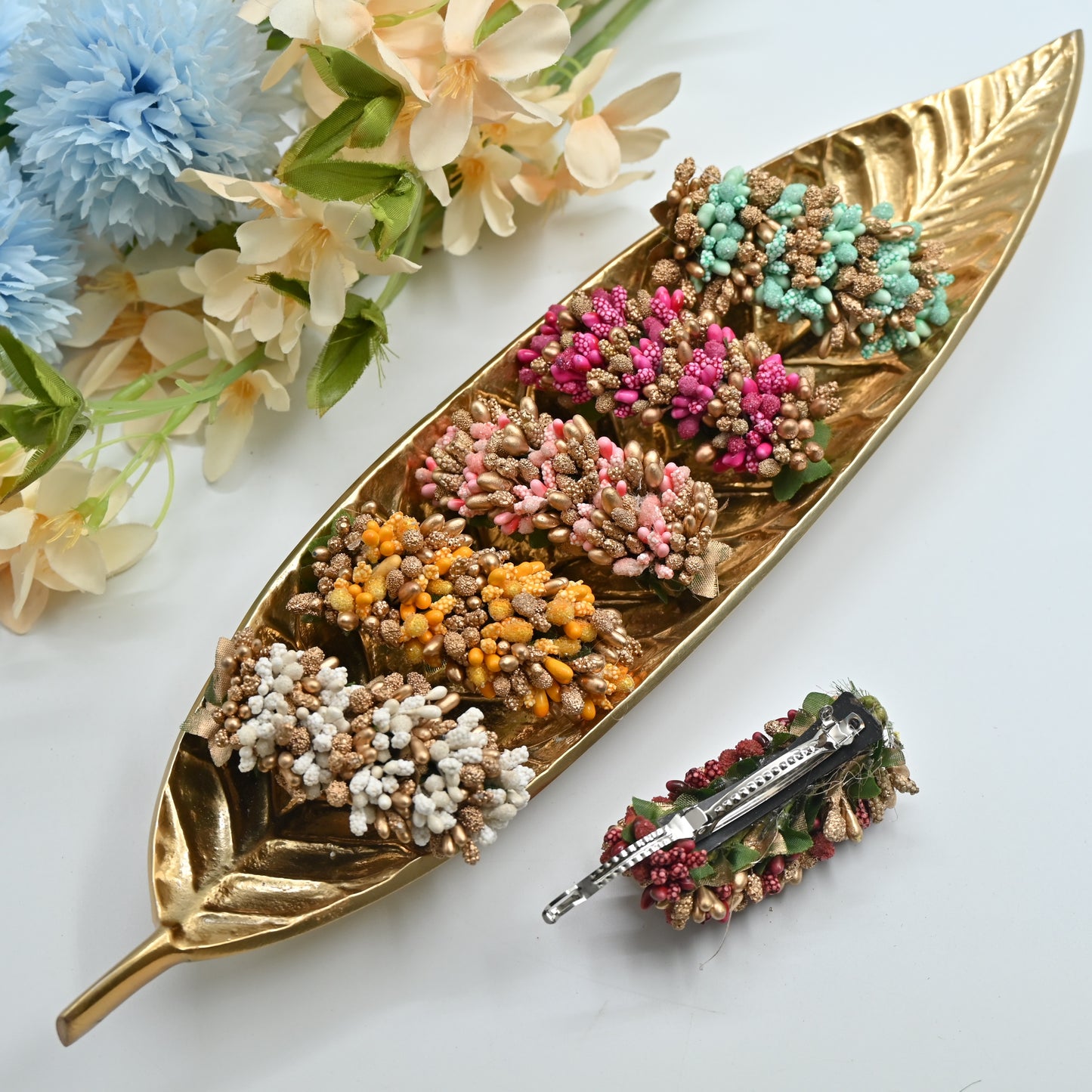 Handmade Golden Colour Pollen Flowers Hair Clip - French Barrette Hair Clip For Women