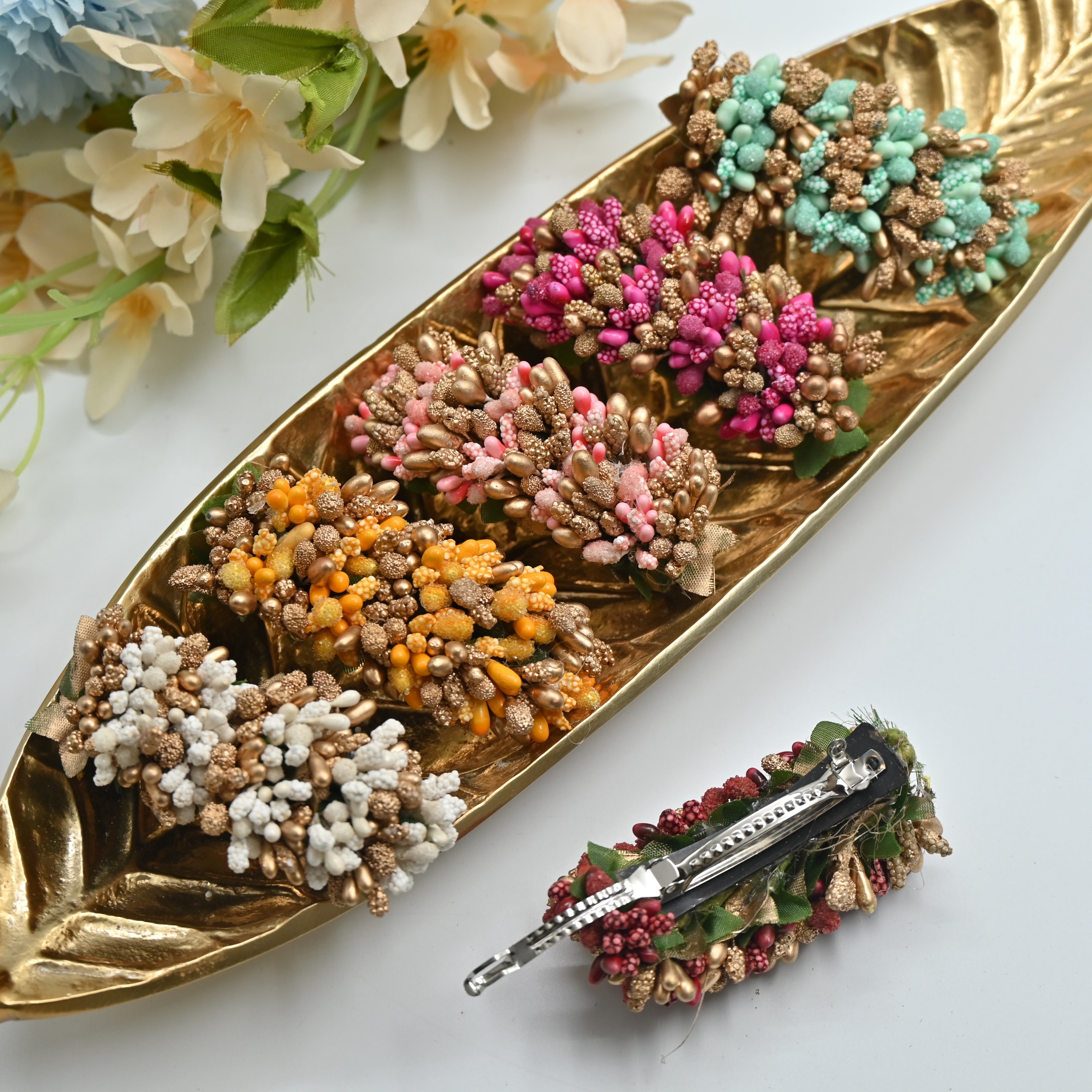 Handmade Golden Colour Pollen Flowers Hair Clip - French Barrette Hair Clip For Women