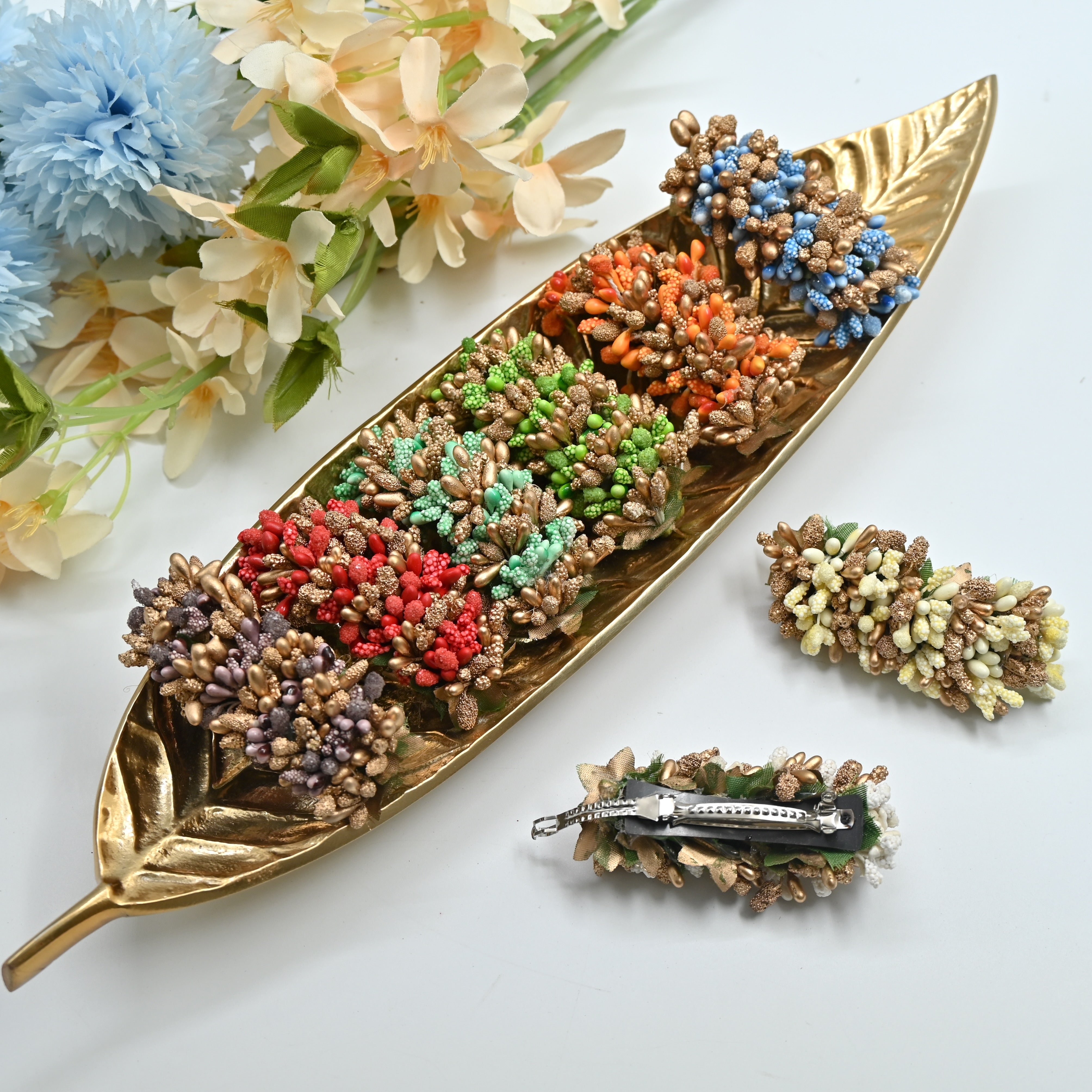 Handmade Golden Colour Pollen Flowers Hair Clip - French Barrette Hair Clip For Women