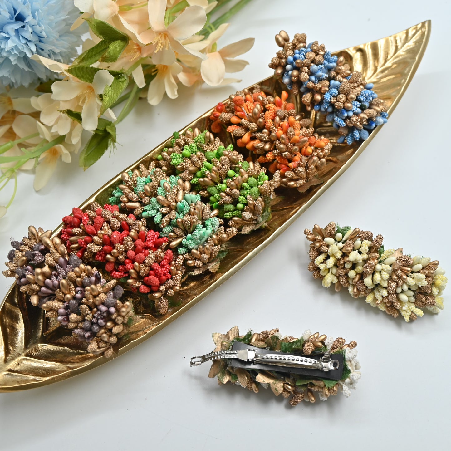 Handmade Golden Colour Pollen Flowers Hair Clip - French Barrette Hair Clip For Women