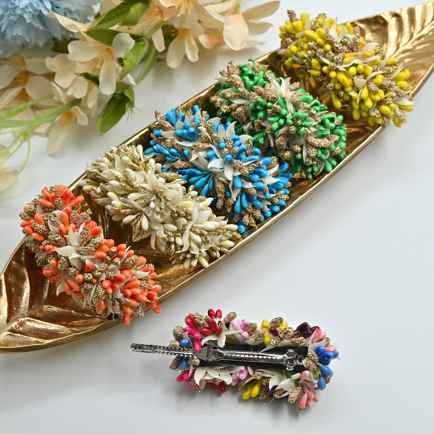 Handmade Golden Colour Flower Pollen Hair Clip - French Barrette Hair Clip For Women