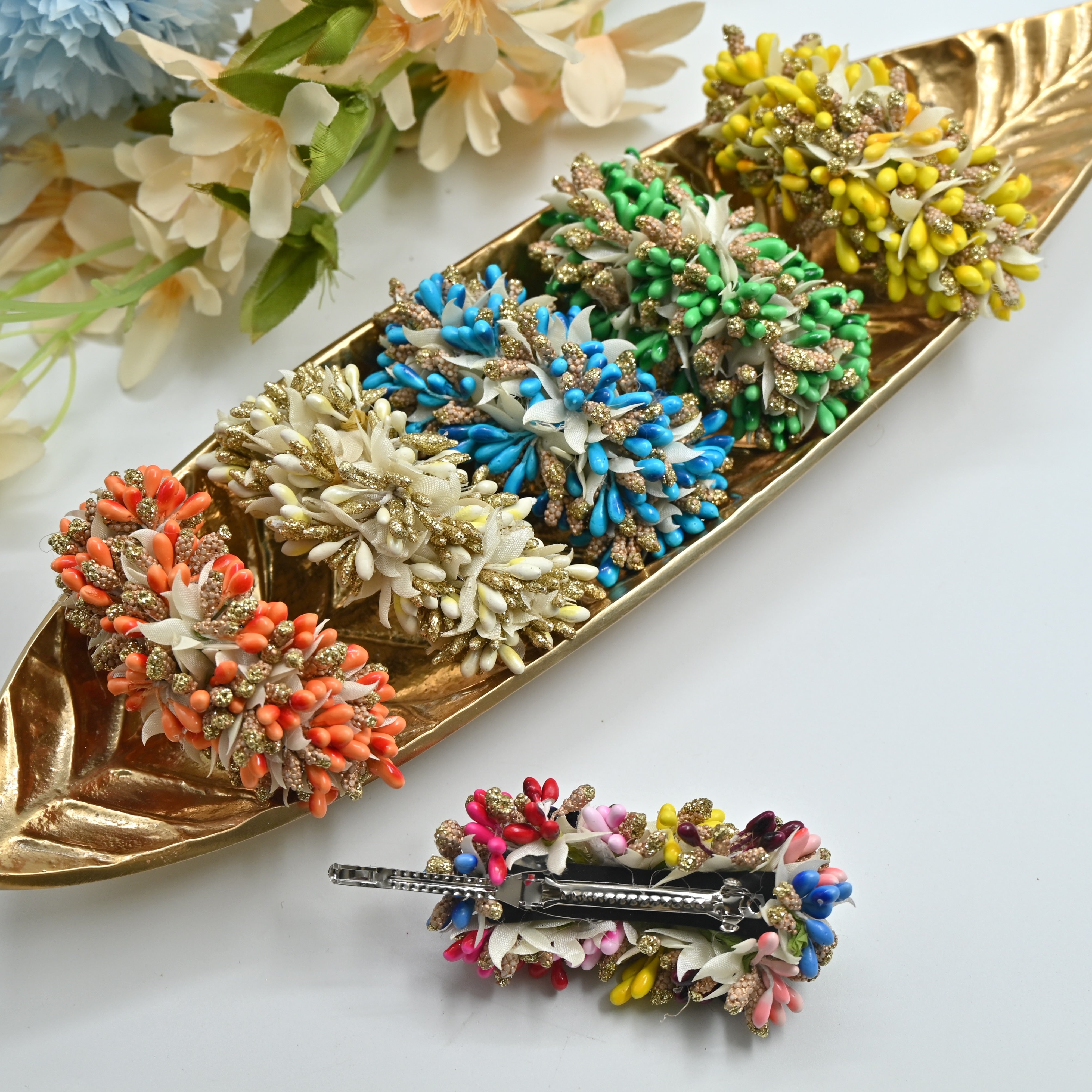 Handmade Golden Colour Flower Pollen Hair Clip - French Barrette Hair Clip For Women