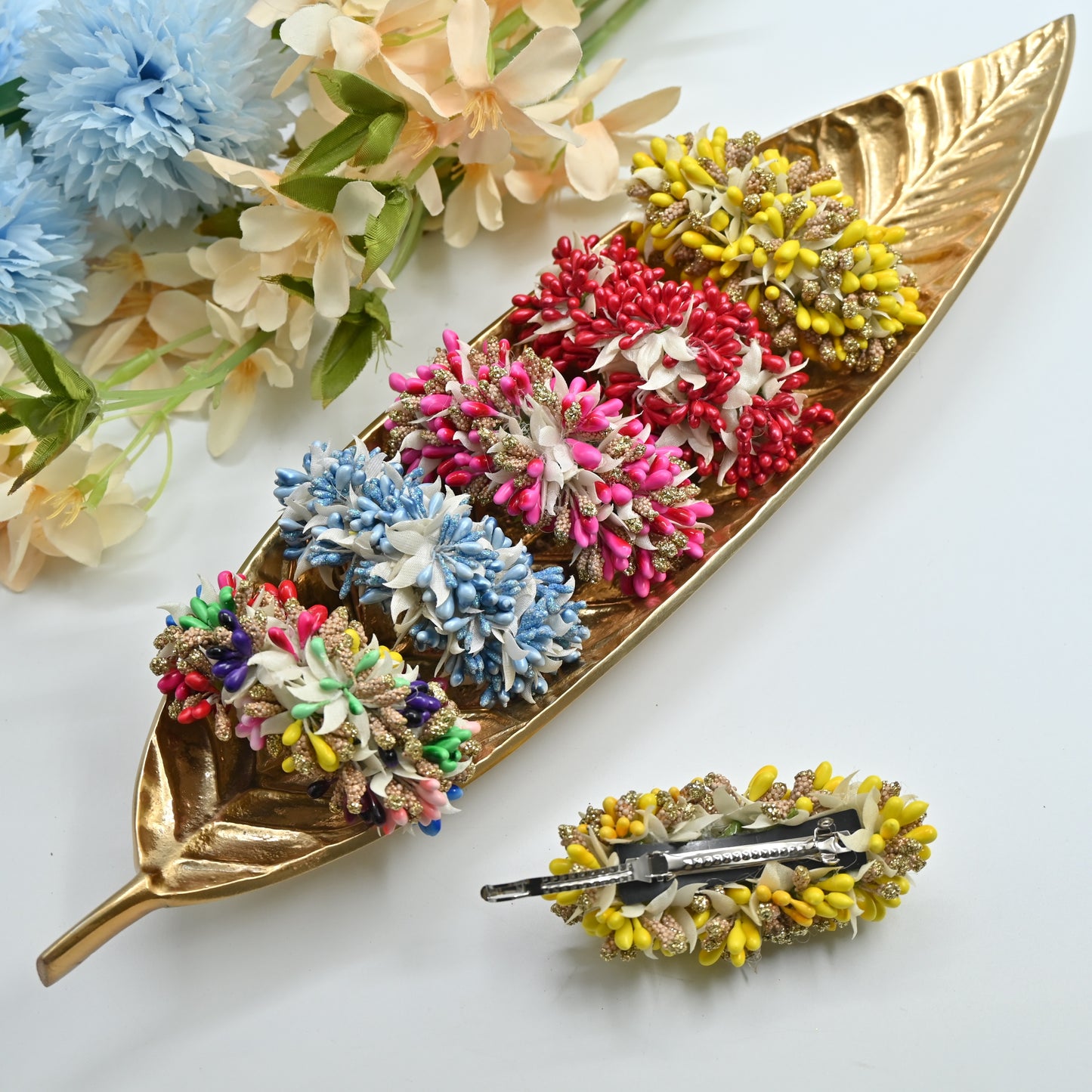 Handmade Golden Colour Flower Pollen Hair Clip - French Barrette Hair Clip For Women