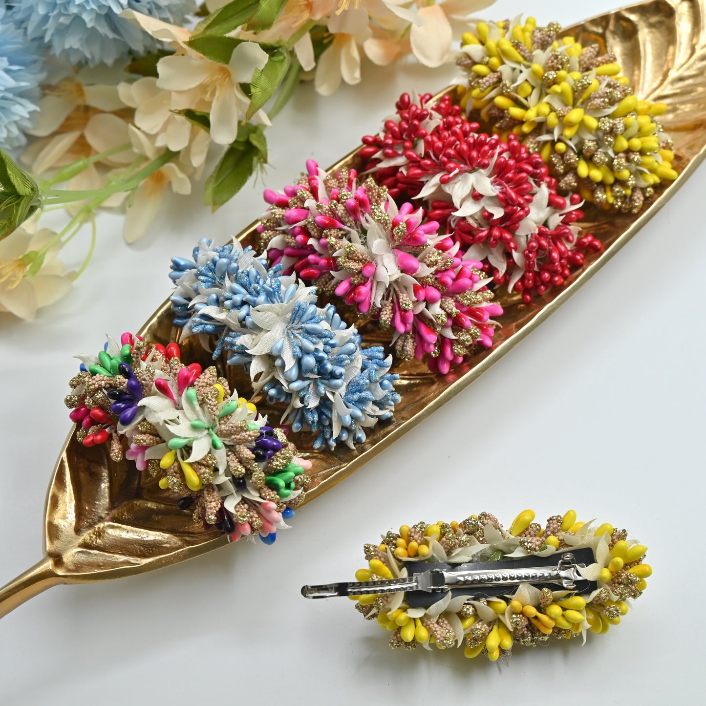 Handmade Golden Colour Flower Pollen Hair Clip - French Barrette Hair Clip For Women