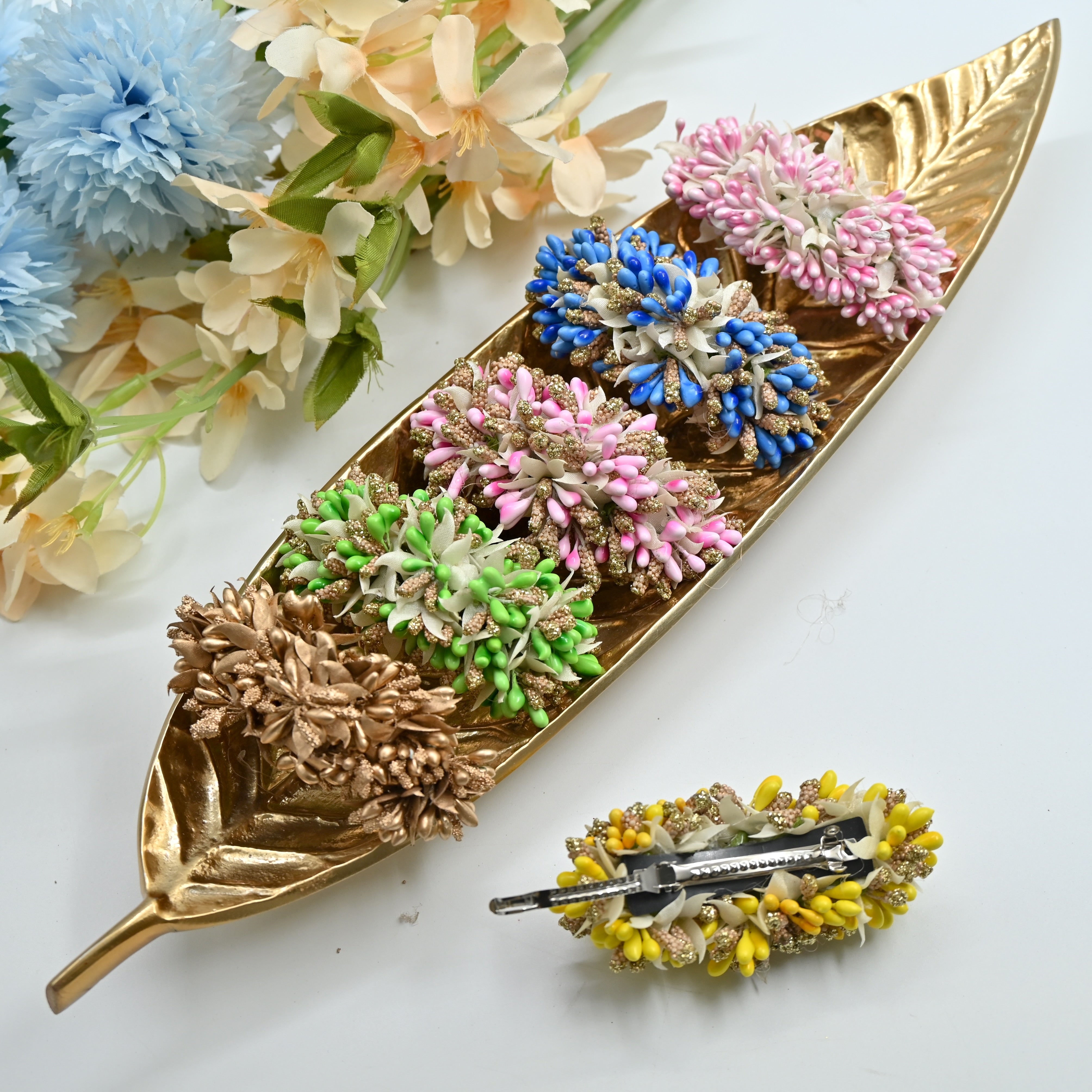 Handmade Golden Colour Flower Pollen Hair Clip - French Barrette Hair Clip For Women