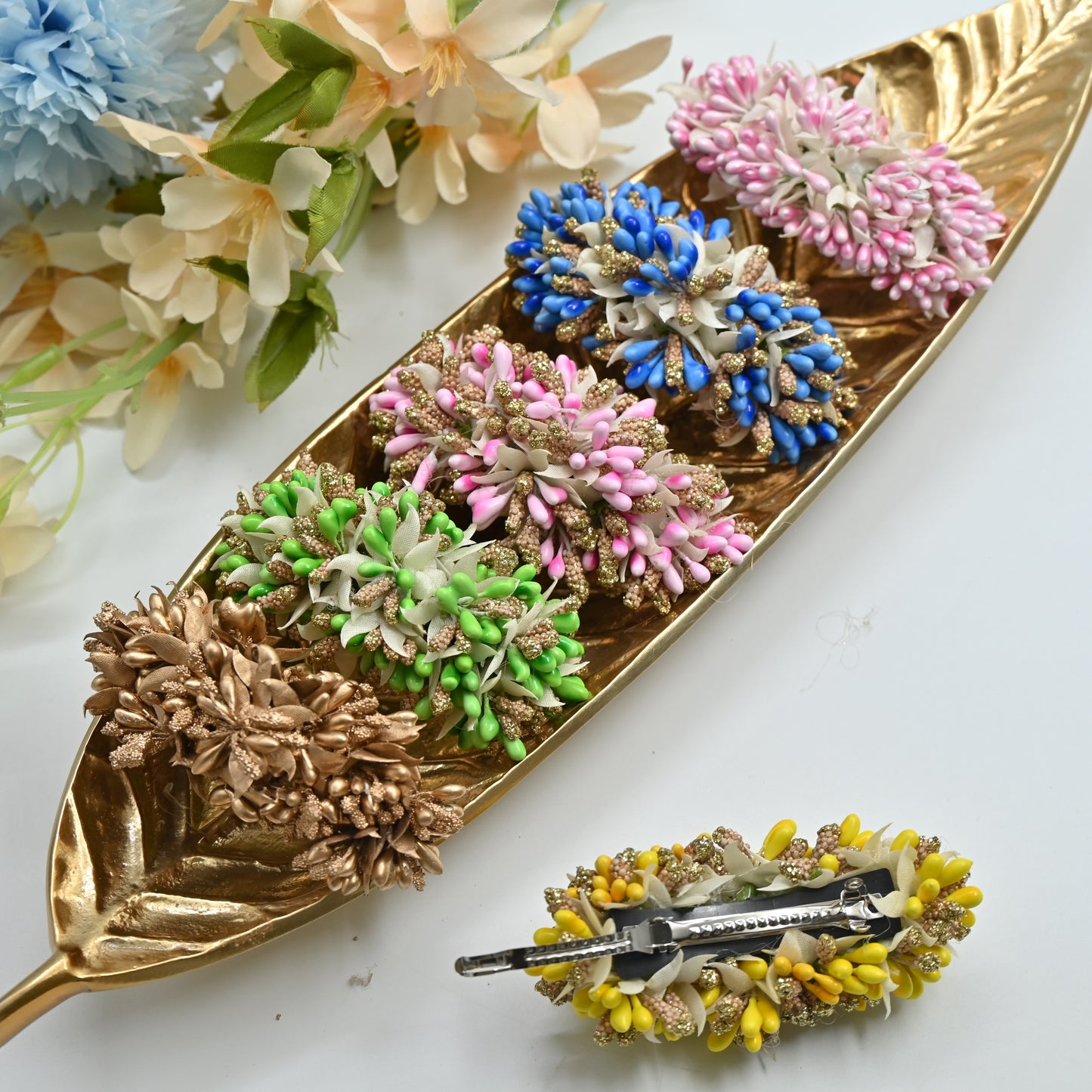 Handmade Golden Colour Flower Pollen Hair Clip - French Barrette Hair Clip For Women