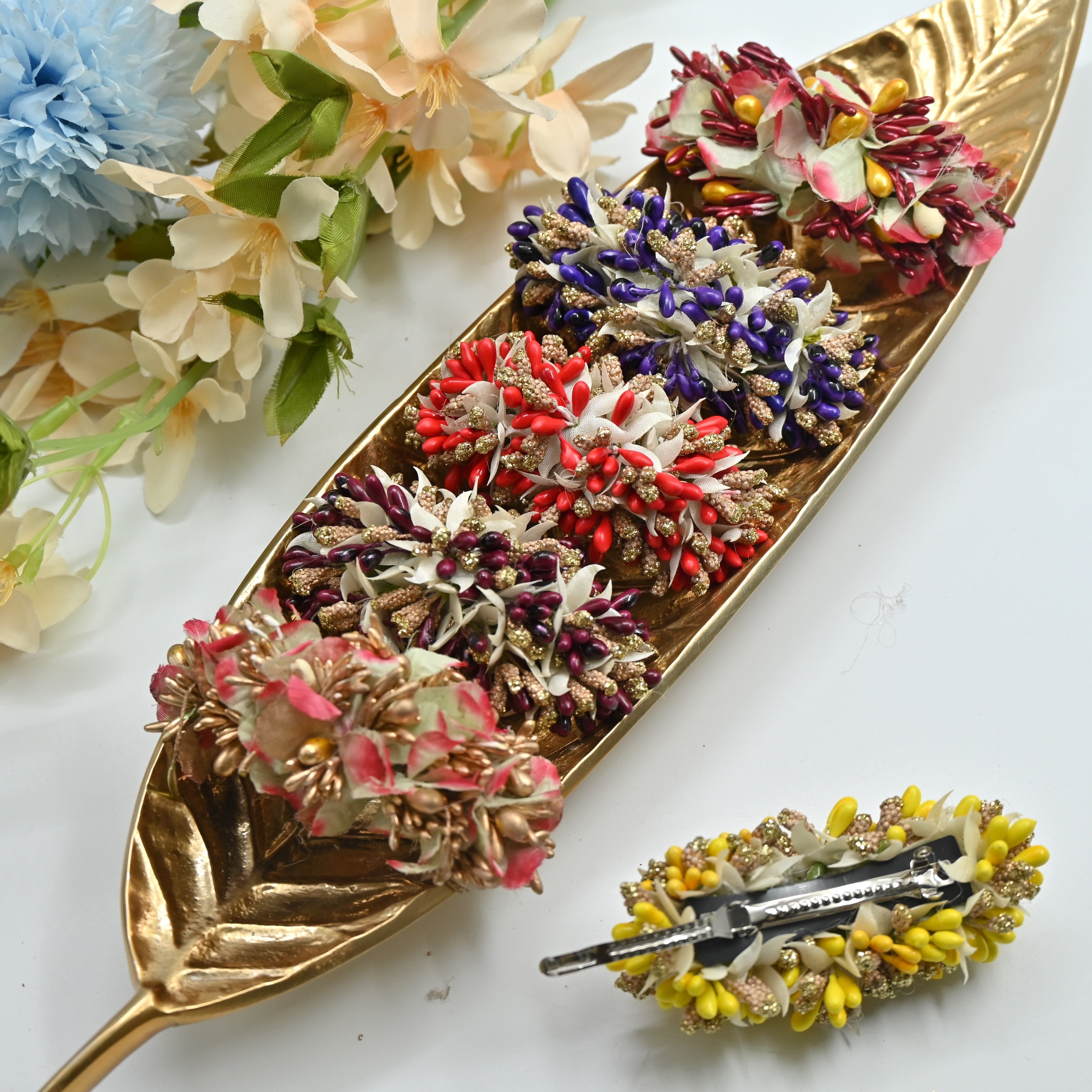 Handmade Golden Colour Flower Petals Pollen Hair Clip - French Barrette Hair Clip For Women