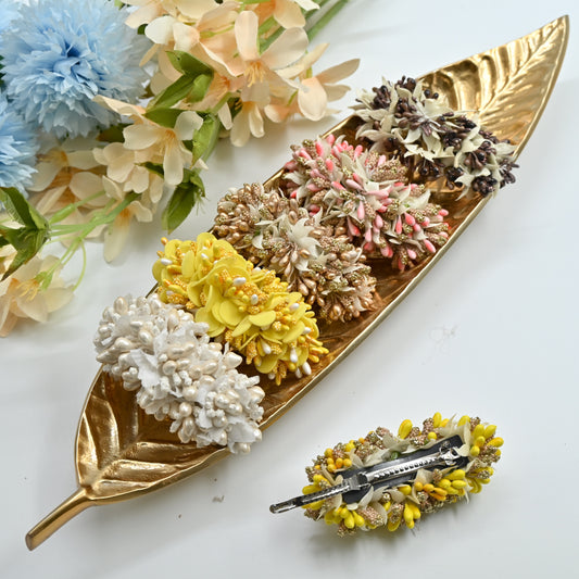 Handmade Golden Colour Flower Pollen Hair Clip - French Barrette Hair Clip For Women