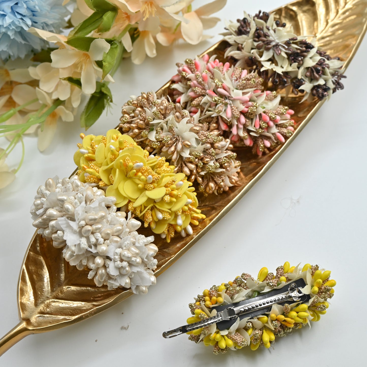 Handmade Golden Colour Flower Pollen Hair Clip - French Barrette Hair Clip For Women