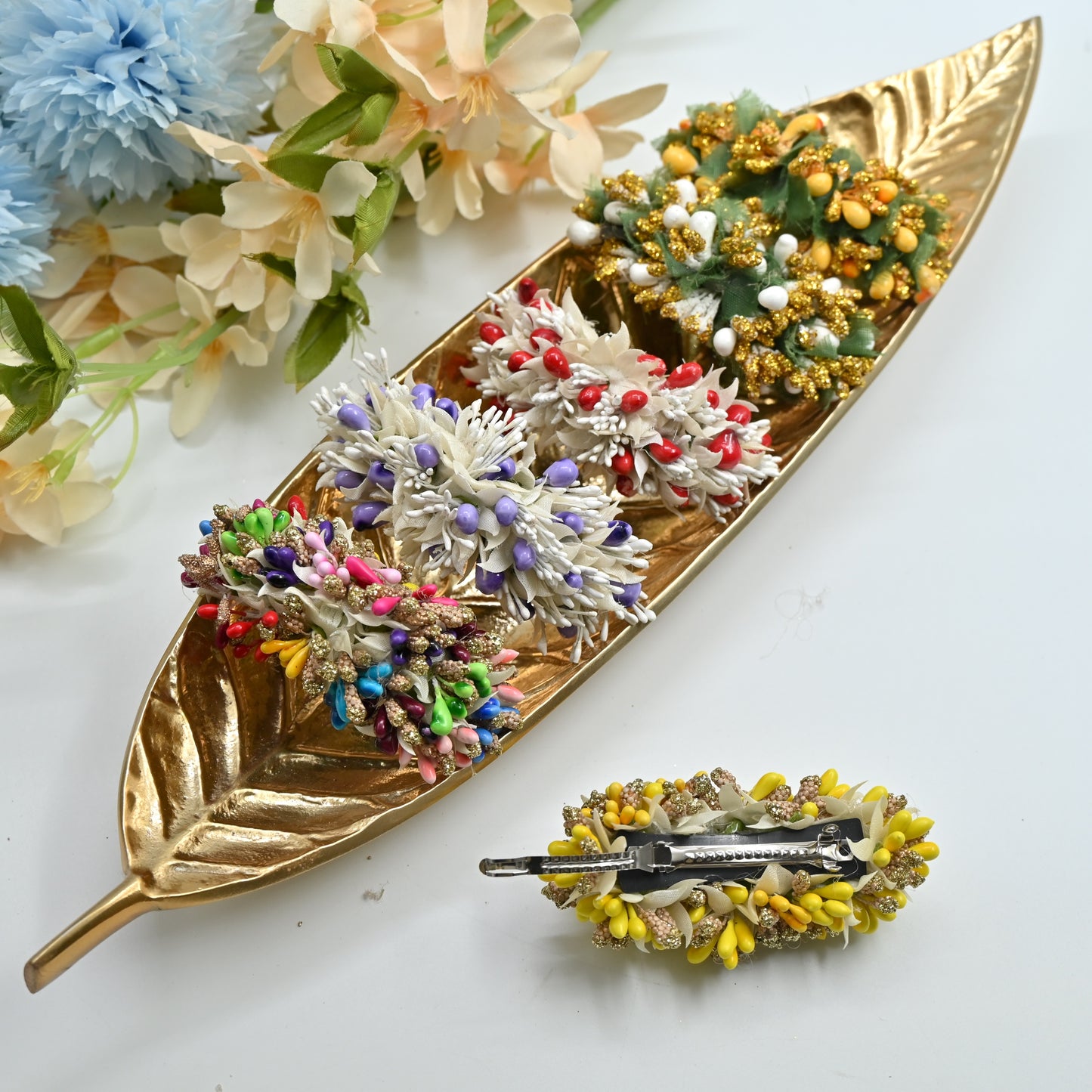 Handmade Golden Colour Flower Pollen Hair Clip - French Barrette Hair Clip For Women