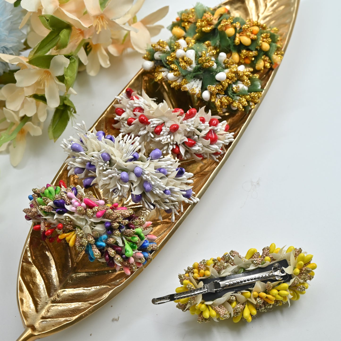 Handmade Golden Colour Flower Pollen Hair Clip - French Barrette Hair Clip For Women