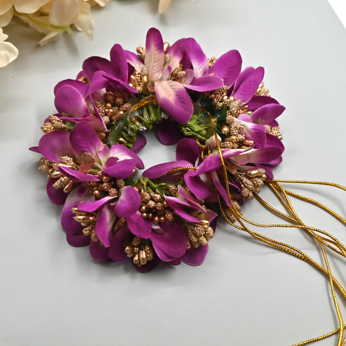 Handmade Petals With Pollen Bridal Veni - Purple